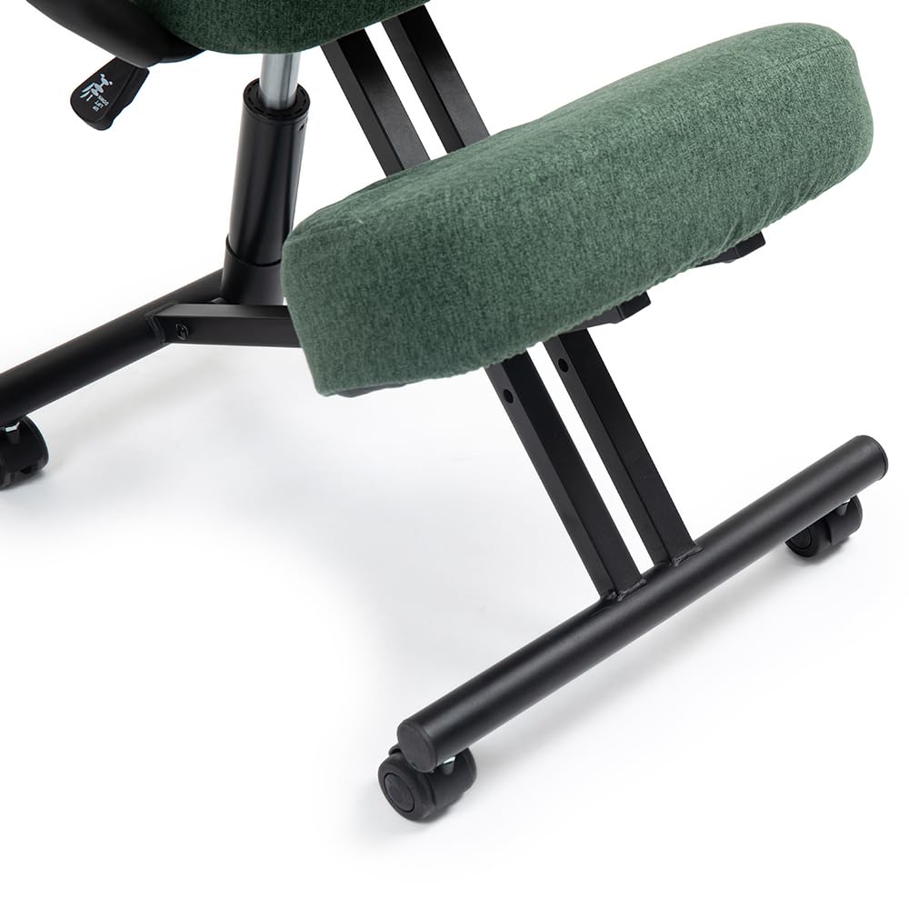 Suguri Silla ergonomica rodillas para oficina el hogar y la hecho de cuero ecológico. Kneeling chair para el dolor de espalda, active posture. Cubiertas intercambiables incluidas. Verde botella