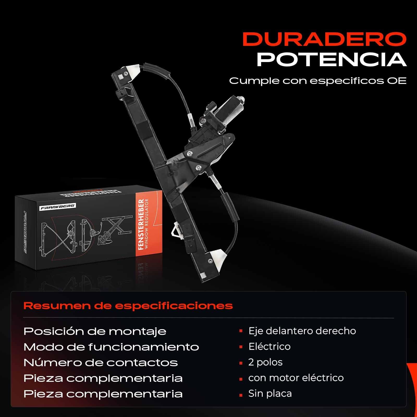 Frankberg Elevalunas eléctrico con Motor Ventana Delantera Derecha Compatible con Doblo 119 223 MPV/Furgoneta 2001-2010 4/5-Puertas Sustituir# 46751438