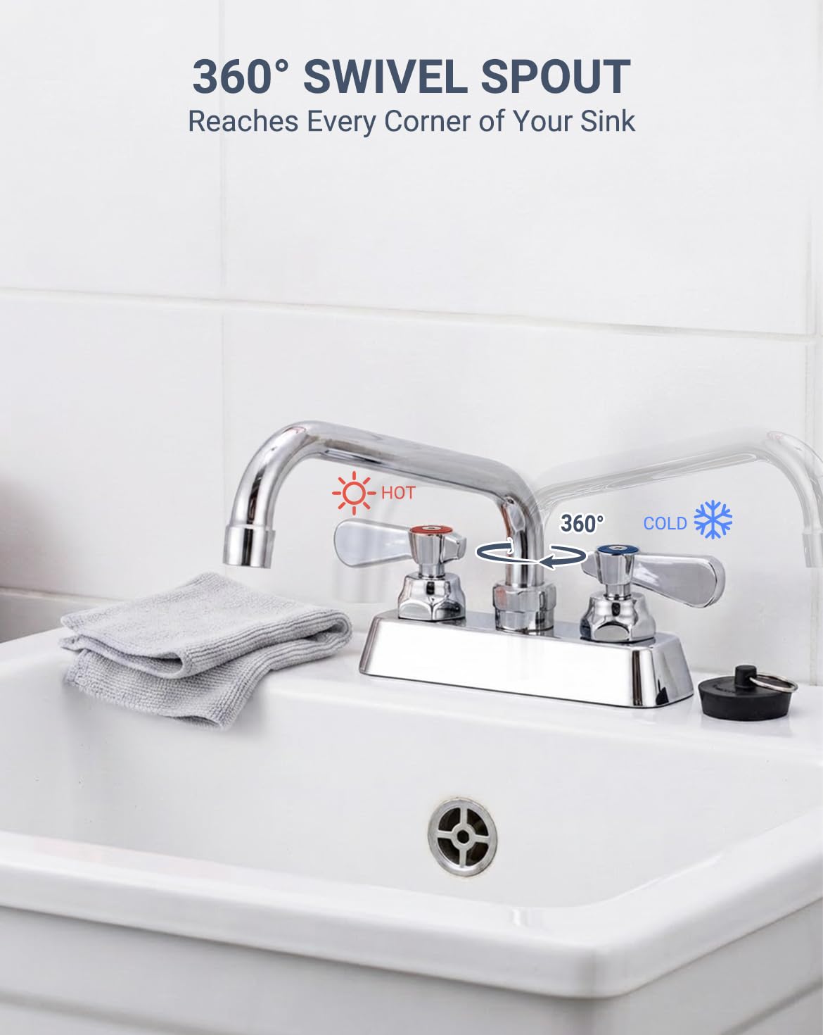 4" Laundry Sink Faucet - Chrome Finish -8