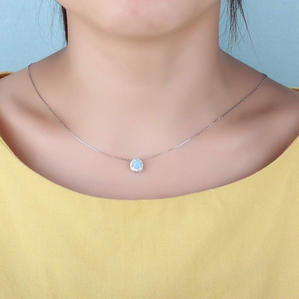 Set di Gioielli in Argento Sterling 925 Sterling Zirconia Blue Opal Pendente Collana Collana Orecchini Anello Set di Gioielli da Sposa