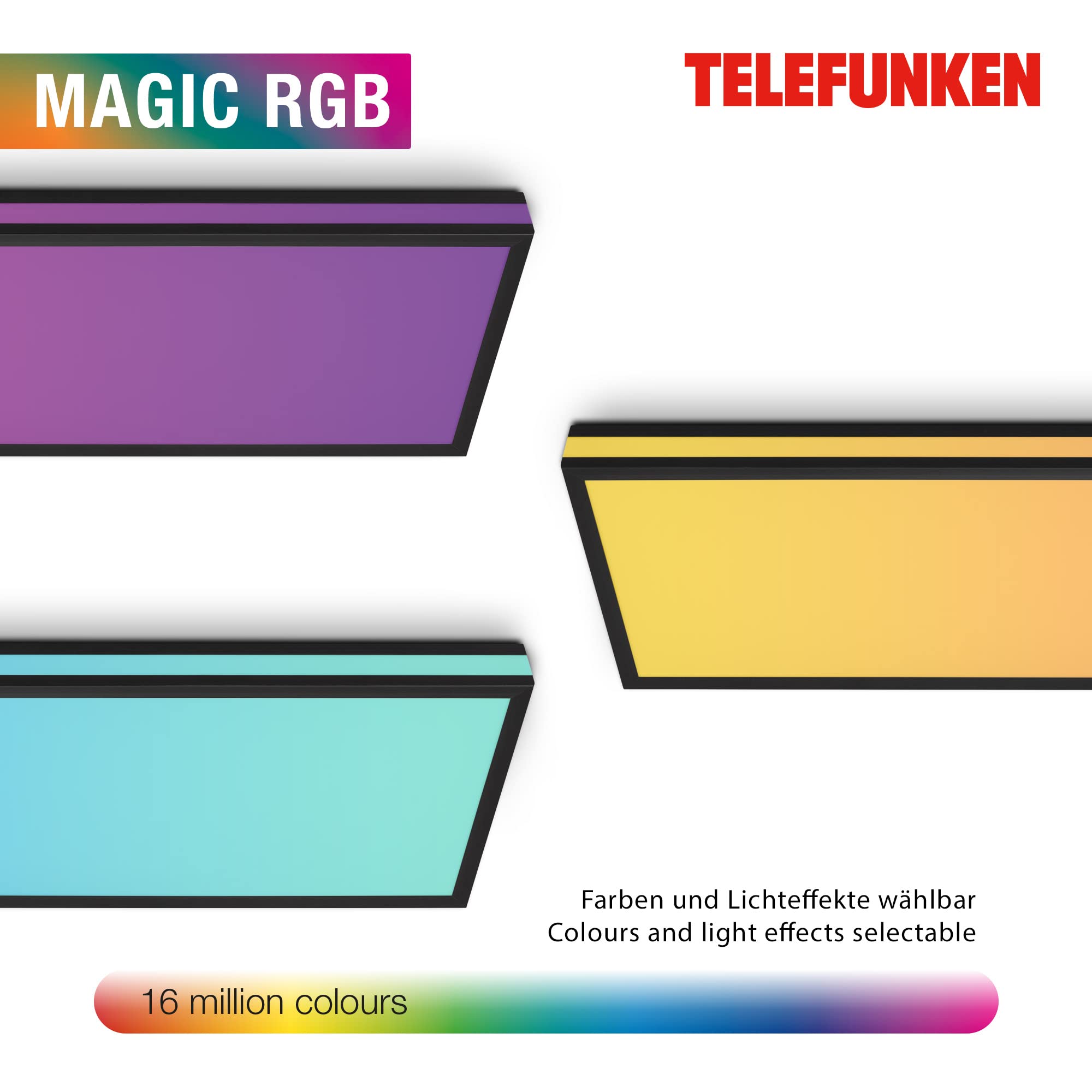 TELEFUNKEN - LED Deckenleuchte RGBIC Magic, LED Deckenlampe CCT, inkl. Randlicht, Dimmbar, Farbwechsel, Fernbedienung, Nachtlicht, 1000x250x70 mm (LxBxH), Schwarz