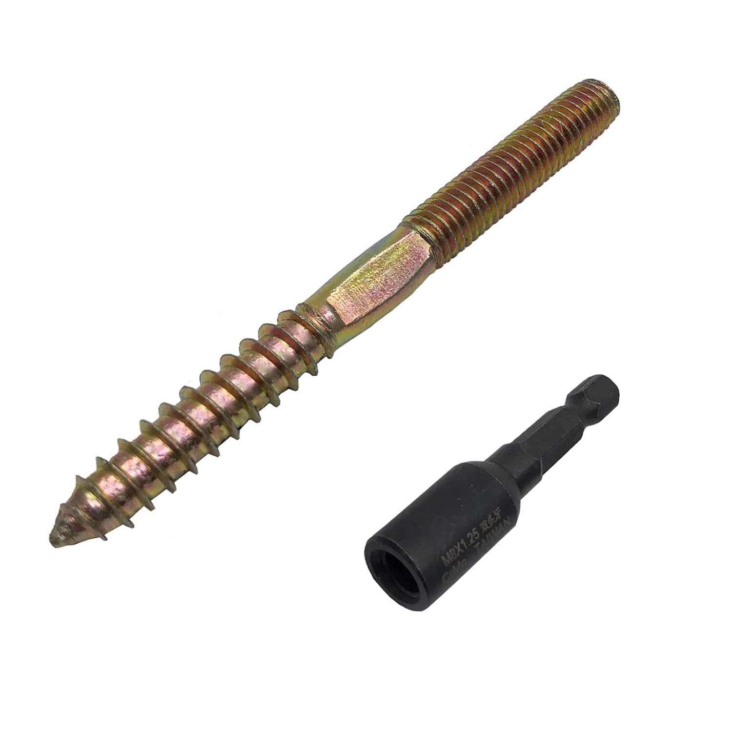 10pcs M8X75mm Double Thread Self Tapping Screws for Furniture Connector Sofa and Stair Fittings with 1pcs Thread Hanger Bolt Driver
