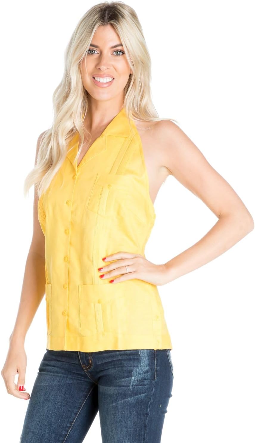 Mojito Women's Linen Blend Guayabera Halter Top – Button Down, Lightweight & Sexy Fit - Image 5