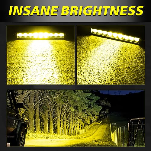Image of 12 inch 6300LM Amber Single Row LED Light Bar w /Wiring Kit & Cover