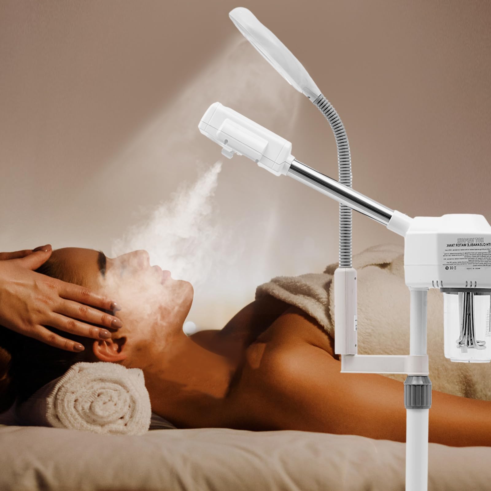 MINRS Gesichtsdampfer Porenreiniger 2 in 1 Kosmetikstudio Gesichtssauna Verdampfer mit 5 Fache LED Lupenleuchte 800W Feuchtigkeitsspendende Schönheit Instrument für Haushalte, Schönheitssalons, Spas