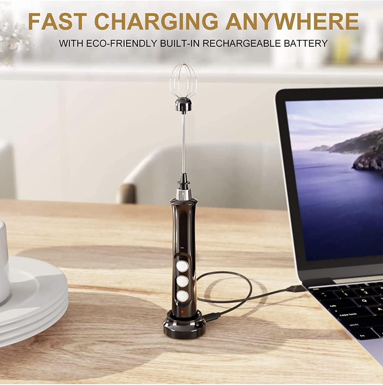 Coffee Tea Chai Latte Foam Maker Mini Cream Frother Handheld Black Duo Whisk Set Egg Mixer and Milk Frother