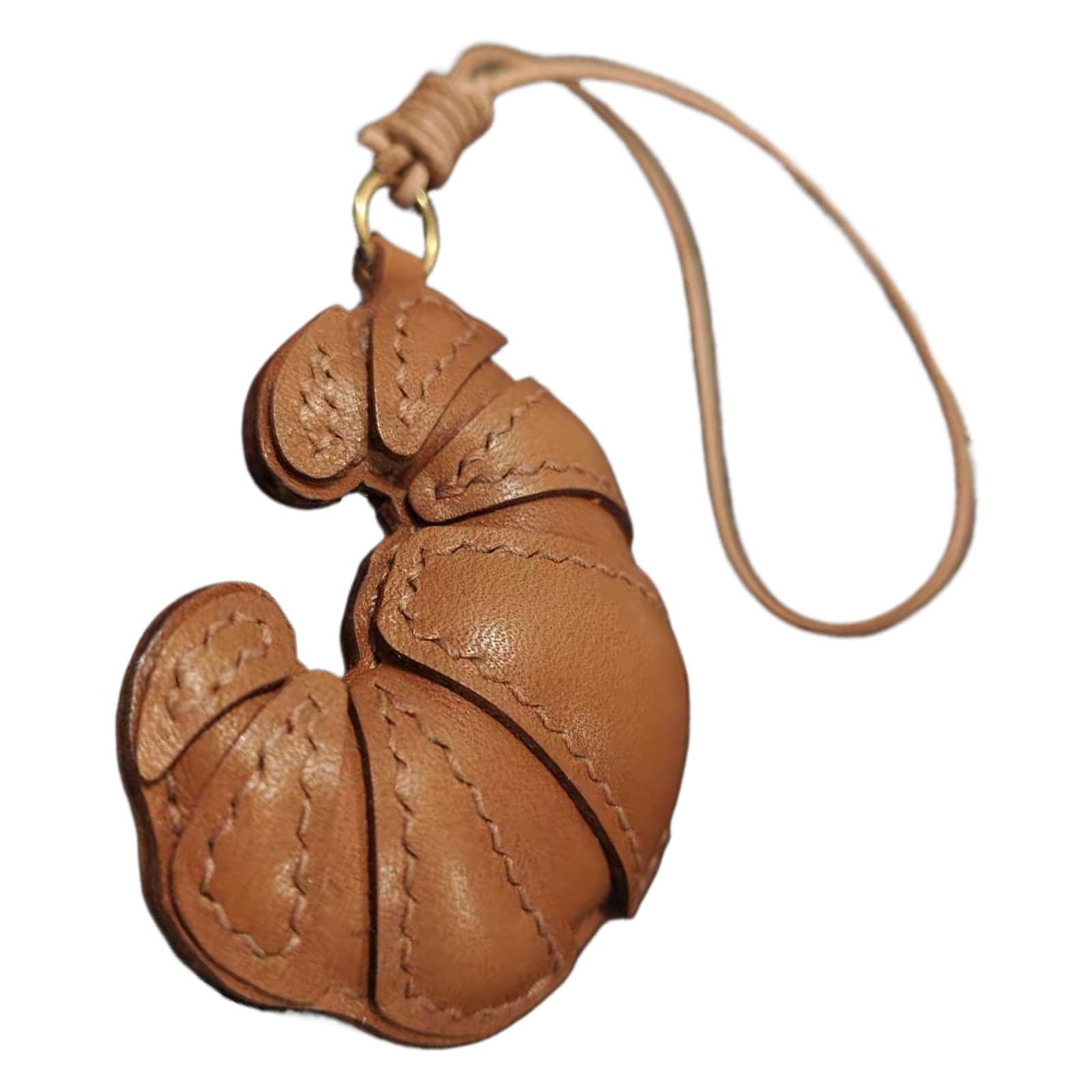 Einzigartiger, handgefertigter Croissant-Schlüsselanhänger aus Leder, stilvoller Taschenanhänger, elegante Kette für Trendsetter und Accessoire-Liebhaber, echtes Leder-Accessoire