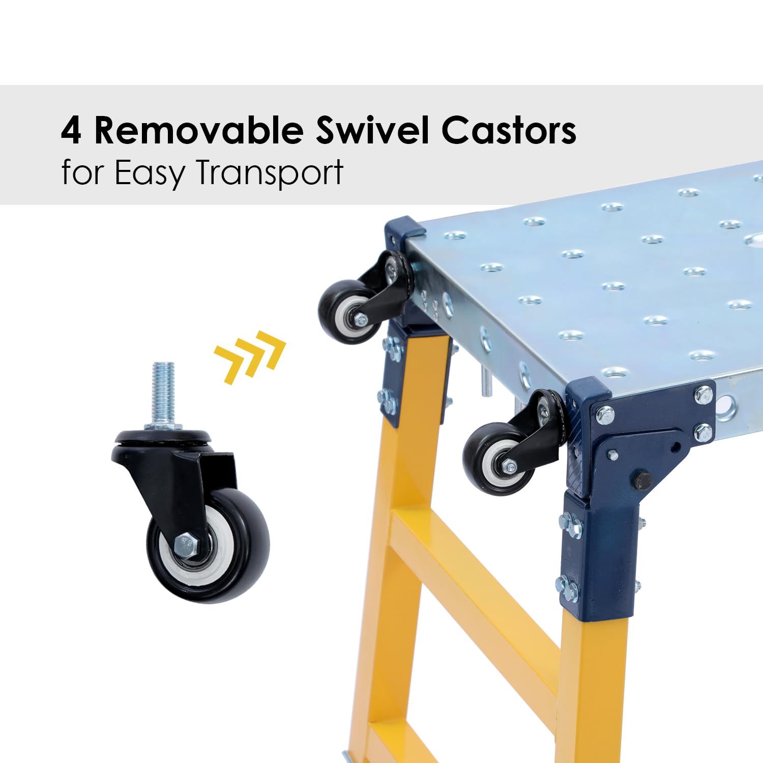 TOPWAY Piattaforma di Lavoro Pieghevole e Regolabile, Capacità di Carico di 500 kg, con 4 Ruote, Ponteggio Pieghevole per Banco di Lavoro per Lavori in Interni ed Esterni, 180 x 36 x 120,5 cm