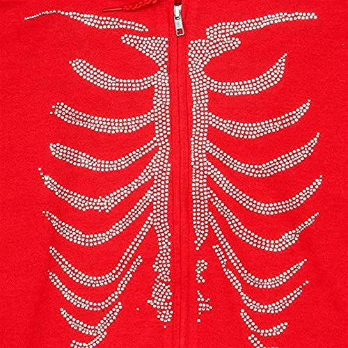 Y2k Moletom Zip Up Estética Gráfica Moletom Com Capuz Moletom Com Capuz Rhinestone Esqueleto Pulôver