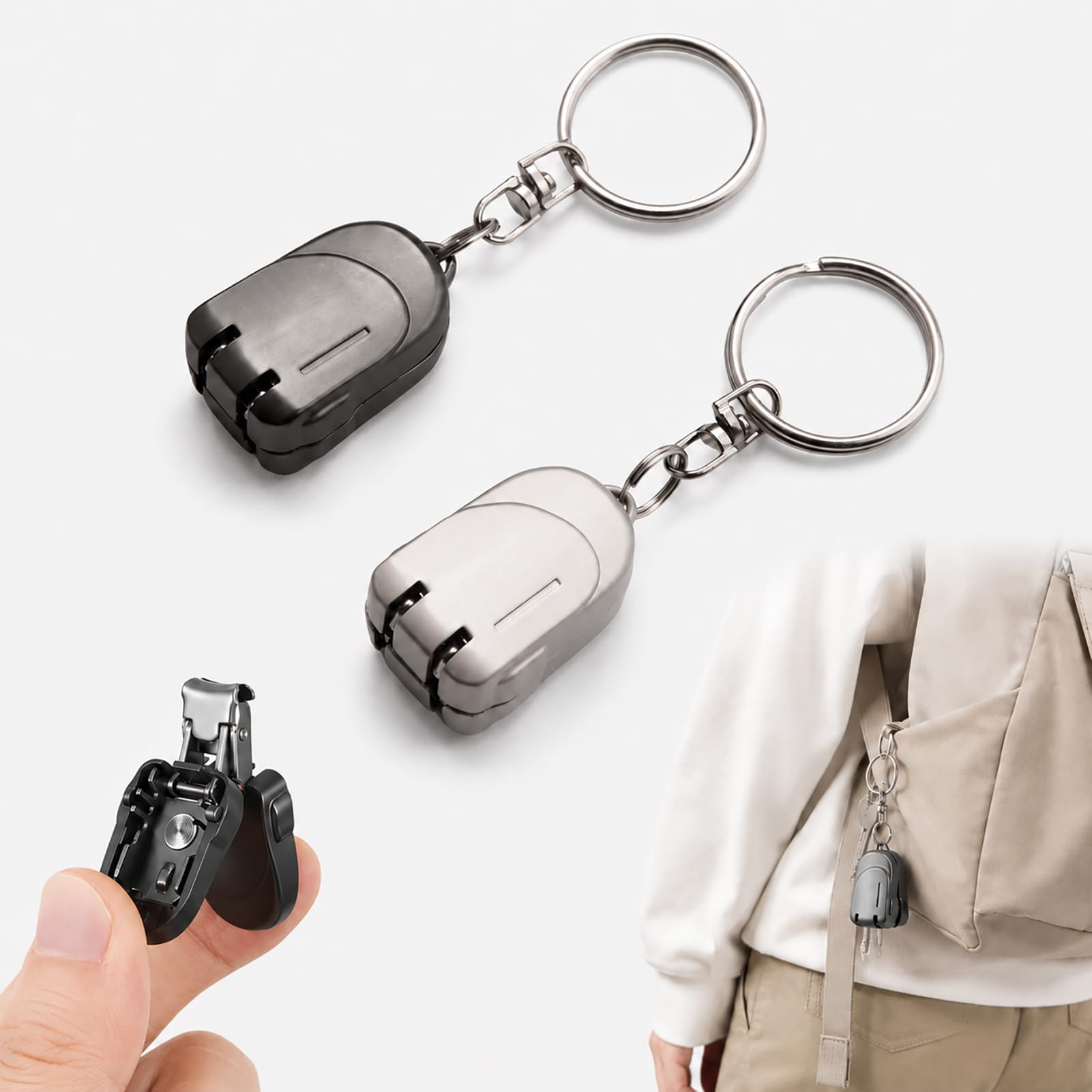 2 Pcs Folding Nail Clipper Keychain Set, Travel Nail Clippers