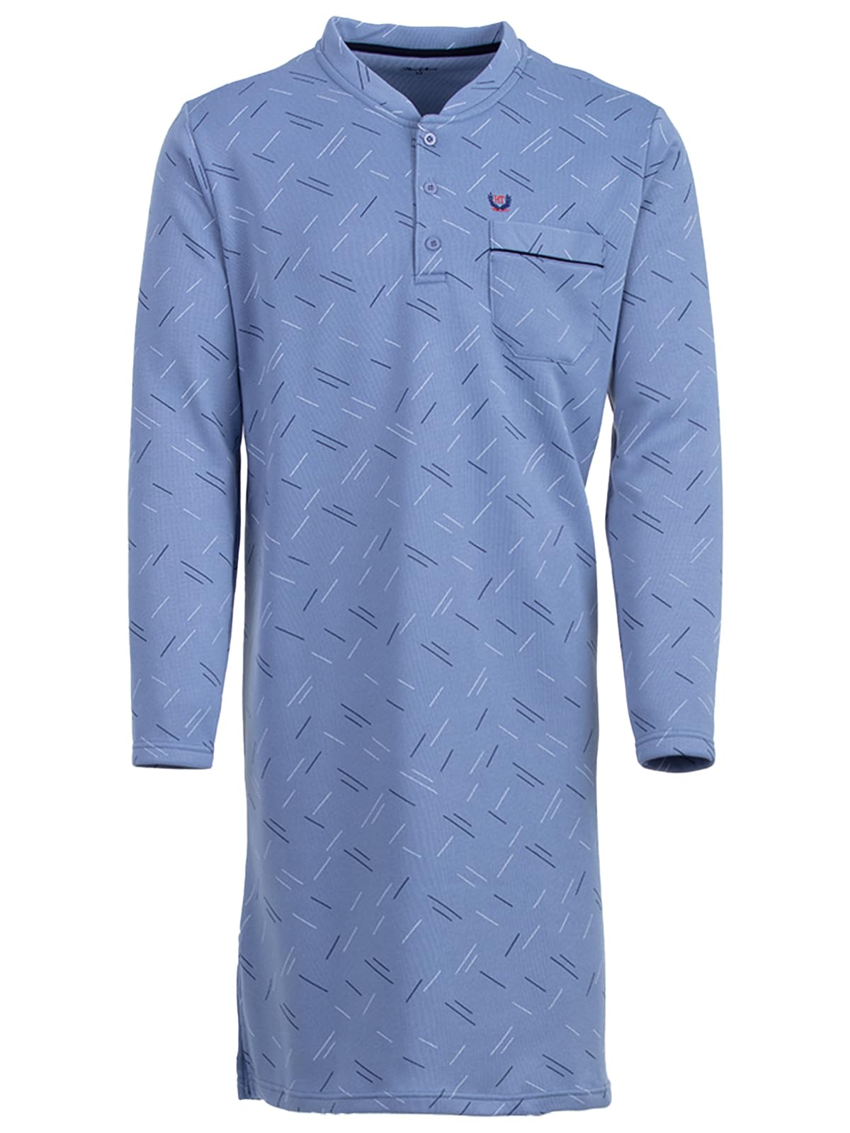Chemise de nuit thermique à manches longues pour homme - Design lignes - Poche poitrine - Boutonnière - Taille M à 3XL