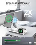 3 en 1 Station de recharge sans fil, support de charge rapide pliable magnétique compatible avec les appareils Apple iPhone Air/17/16/15/14/13/12, Montre Apple Ultra/SE/10/9/8/7/6/5/4, AirPods Pro/3/2 (Blanc)