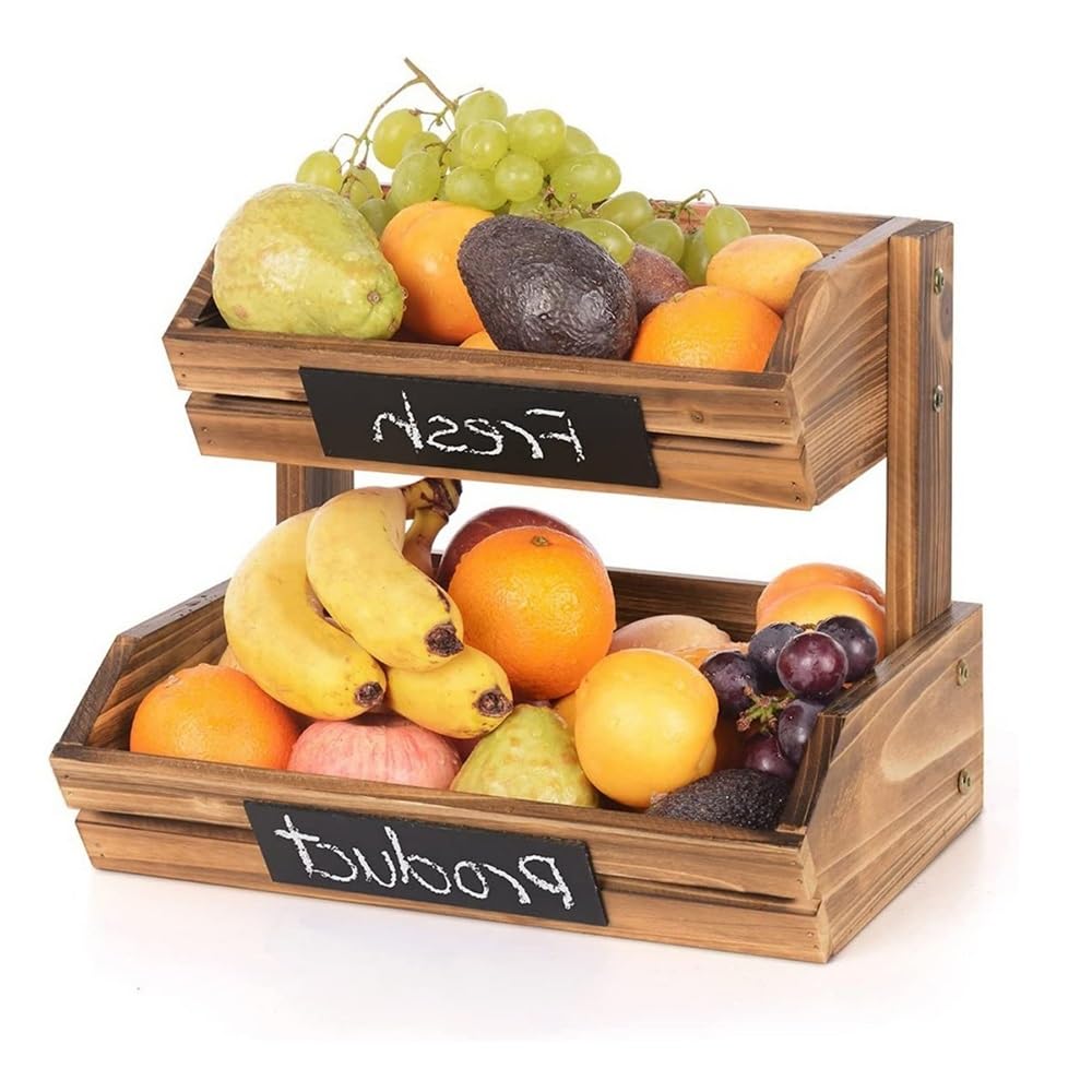 Soporte de madera de 2 niveles para exhibición y orden de frutas