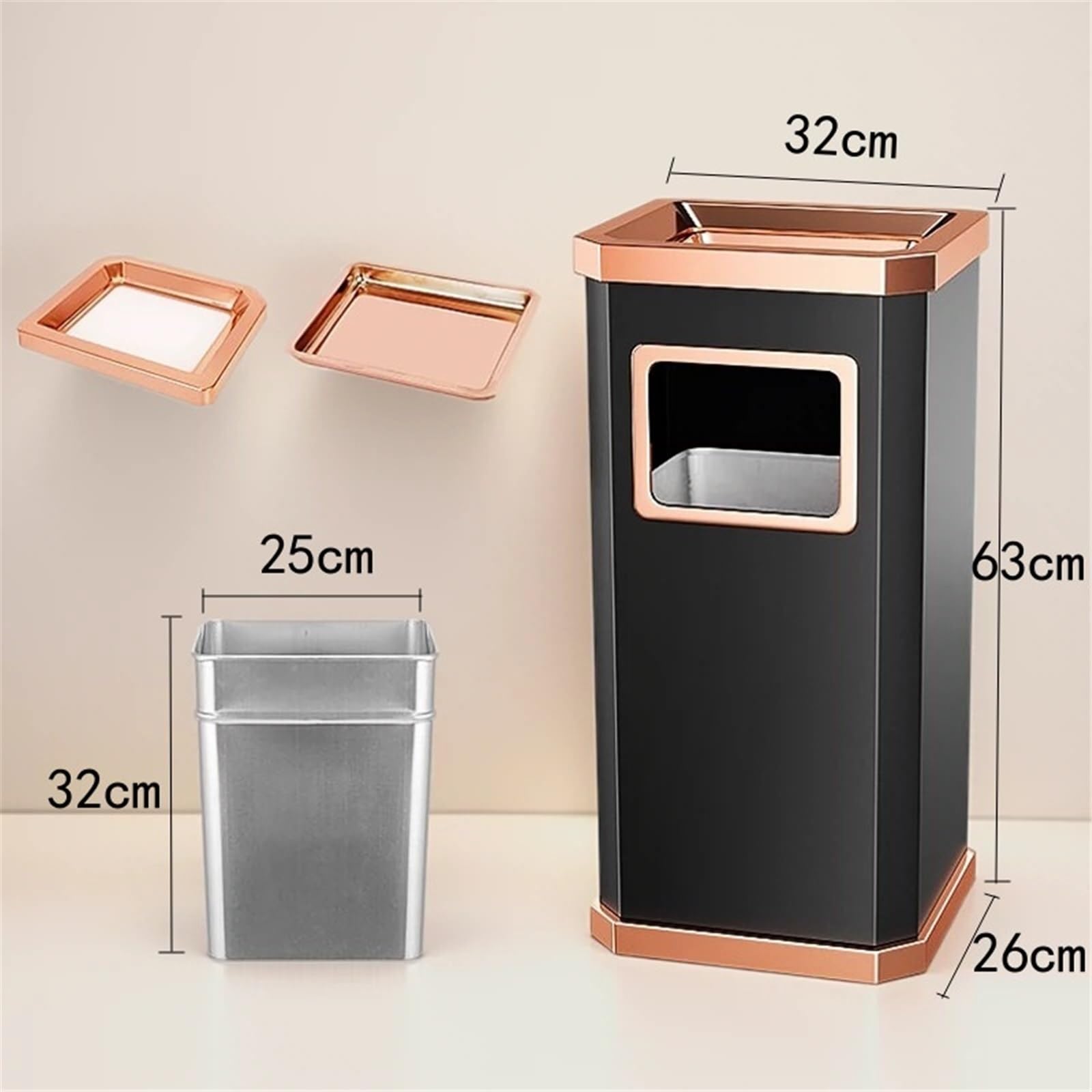 Cubo de Basura Papelera Cuadrada con cenicero extraíble, de pie, Papelera for Cigarrillos, for Interior y Exterior Papelera Baño(Negro)