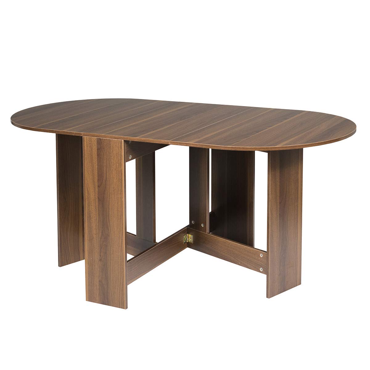 COSTWAY Mesa Comedor Extensible de Madera, 80x163x75 cm, Mesa de Comedor con 2 Solapas, Bordes Redondos,Soporte de Cruciforme, Mesa Redonda Extensible Plegable para Cocina Balcón Jardín (Marrón)