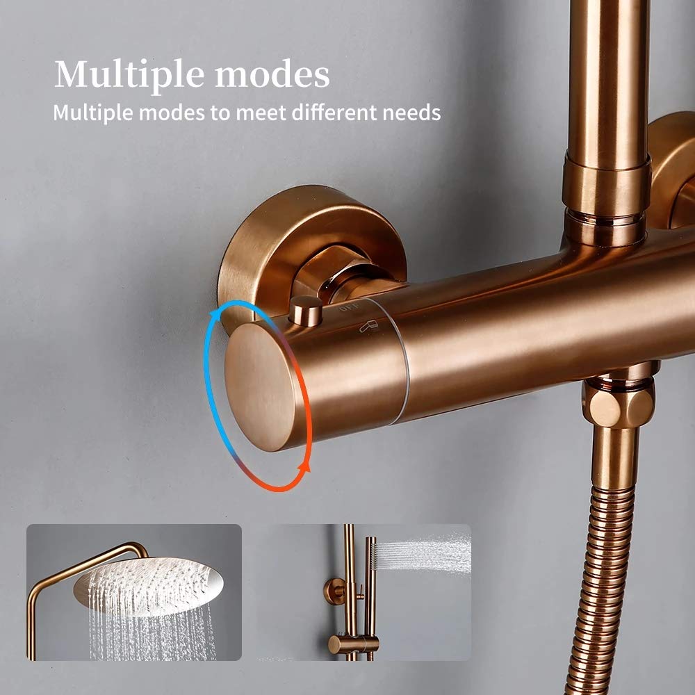 Rubinetto Doccia Set Miscelatore Doccia Pioggia termostatico con Barra Scorrimento Regolabile, Combinazione Doccia Parete in Oro Rosa, spruzzatore Manuale, soffione Pioggia 8-12 Pollici, 8 polli