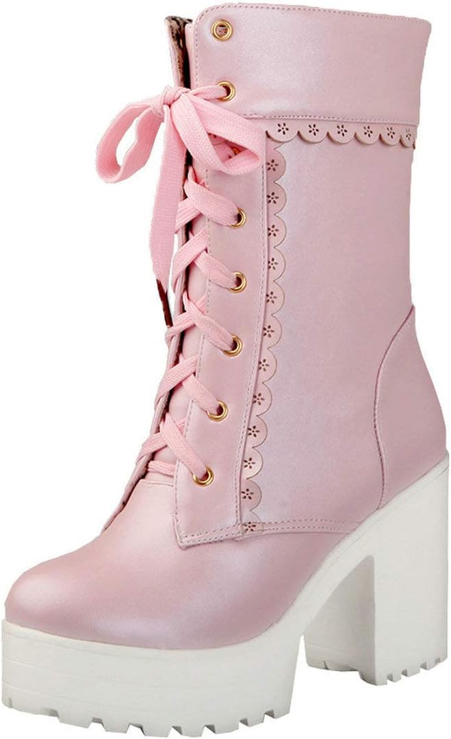 Women's Lolita High Heeled Ankle Boots Cosplay Lace up Sweet Lady Brogue Platform Booties Shoes
