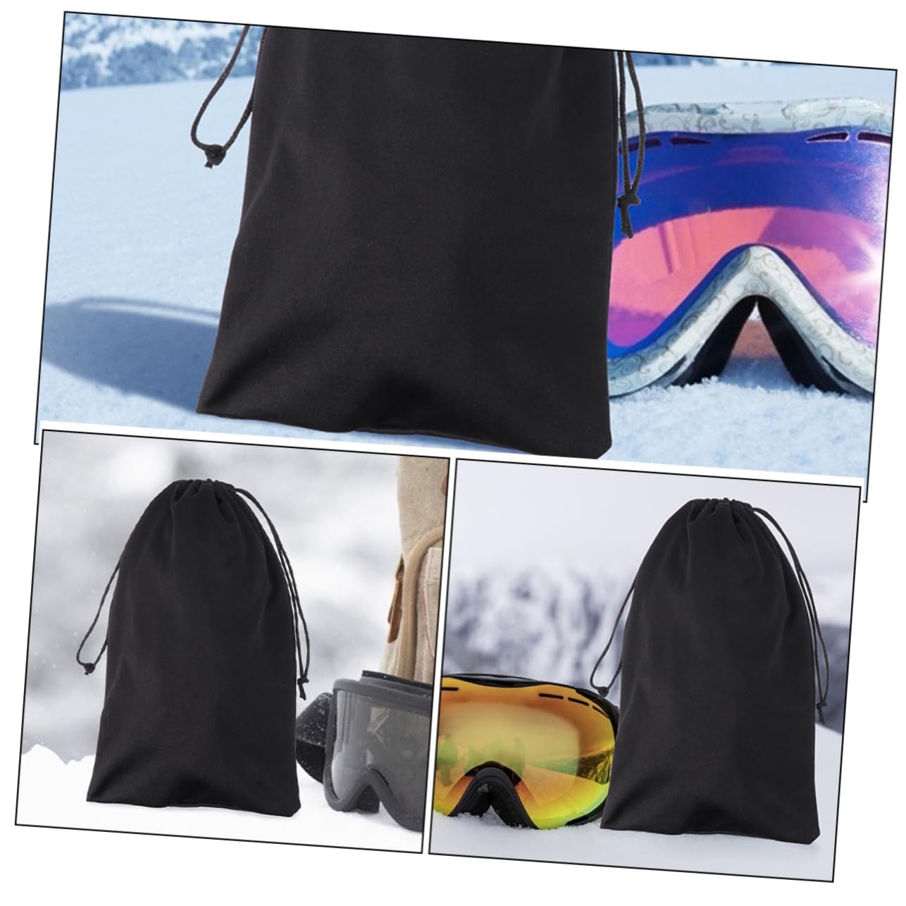 Sosoport Borsa per Occhiali da Sci Occhiali da Sole Stringa Adulto Sacca da Sole Viaggio Astuccio Porta Occhiali Nevicare Sciare Occhio Fibra Superfine Nero