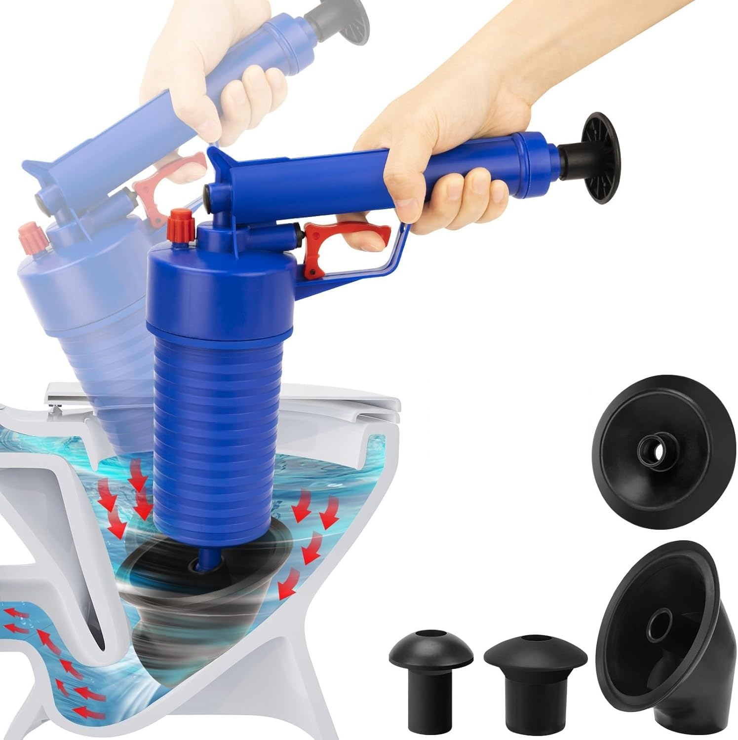 Clefairy Drain Blaster Air Plunger Gun, Drain Clog Remover with 4 Sized Suckers Tub Drain Cleaner Opener Sink Plunger for Sink Bath Toilets Bathroom Shower Kitchen Clogged Pipe Bathtub-image-43