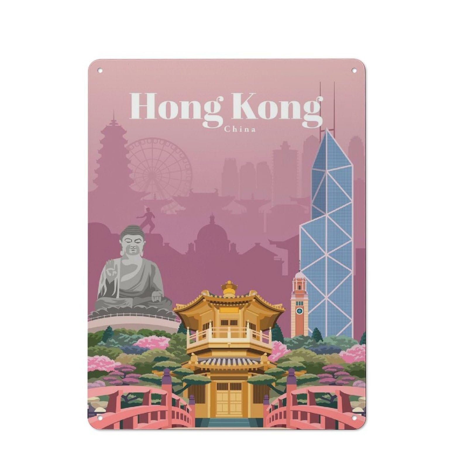 Junmoney Travel To Hong Kong 40X30cm Rustic Metal Sign With For Guest Room Or Hallway, For Vintage Wall Decor Fans, For Metal Sign Collectors