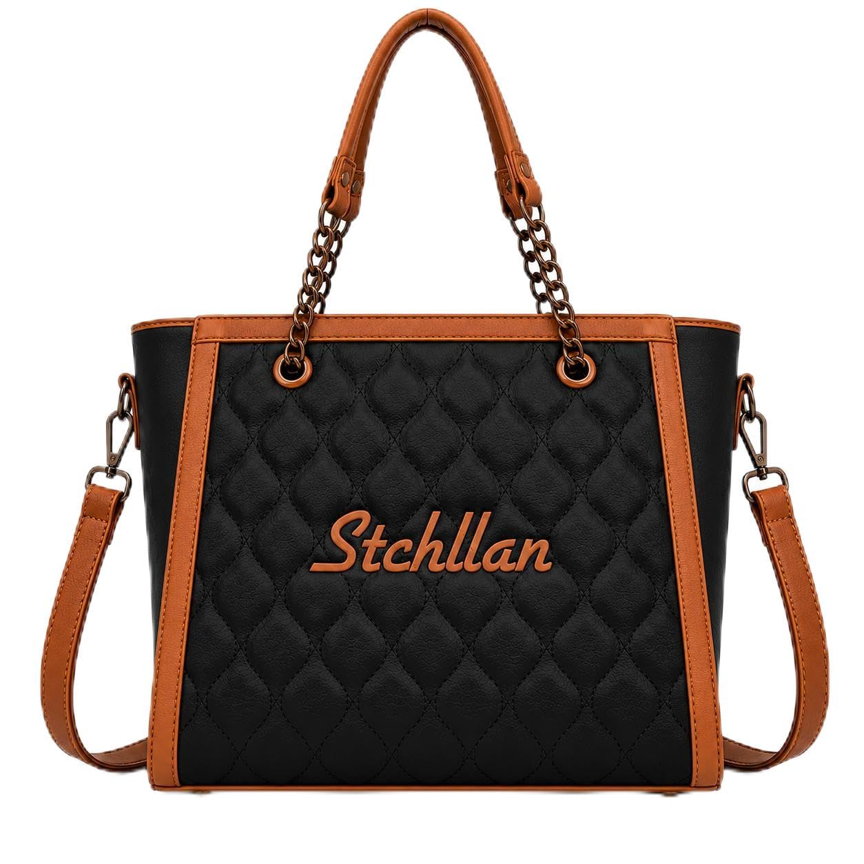 Women's Quilted Tote Bag | Premium PU Leather Shoulder Handbag | Spacious Office Bag for Women | Chain Handle & Detachable Sling | Laptop, College, Work & Travel Tote-picture-39