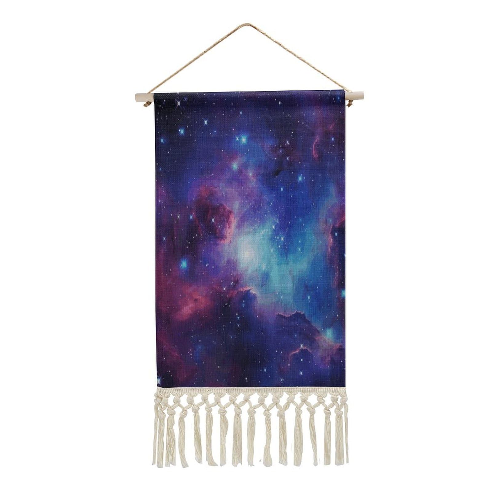 VstaDank Galaxy Wall Art Decor with Tassels 20"x10" Cotton Linen Hanging Tapestry Decor Wall Art Prints Wood Frame Boho Wall Art Poster for Bedroom Living Room Office