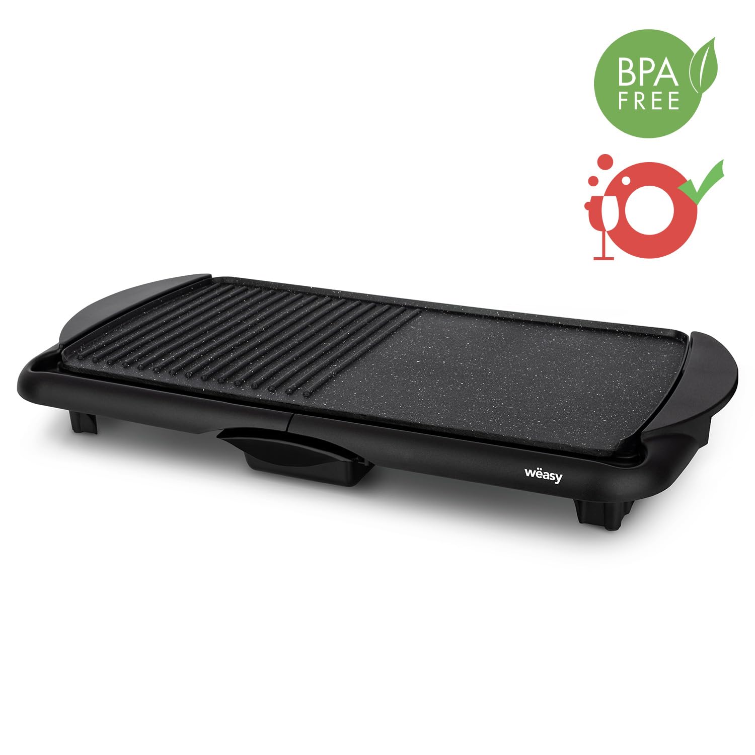 STO52, Plancha De Asar Eléctrica con Parrilla, 52 x 27cm, Antihaderente, Temperatura Regulable, 2000 W, Negro.
