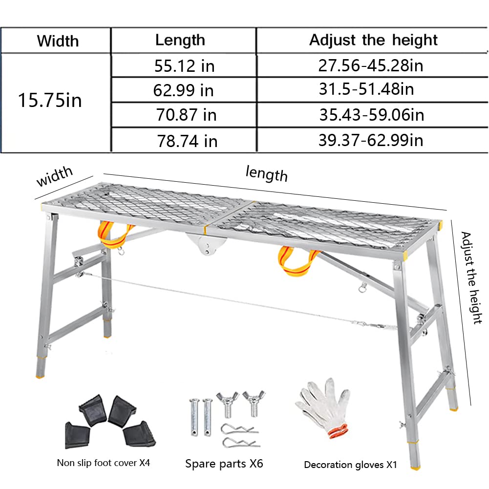 Ponteggio Pieghevole Portatile in Acciaio zincato per ristrutturazioni domestiche, Facile da trasportare e riporre, con Struttura a Rete, Dimensioni 15,75 x 55,12 Pollici.