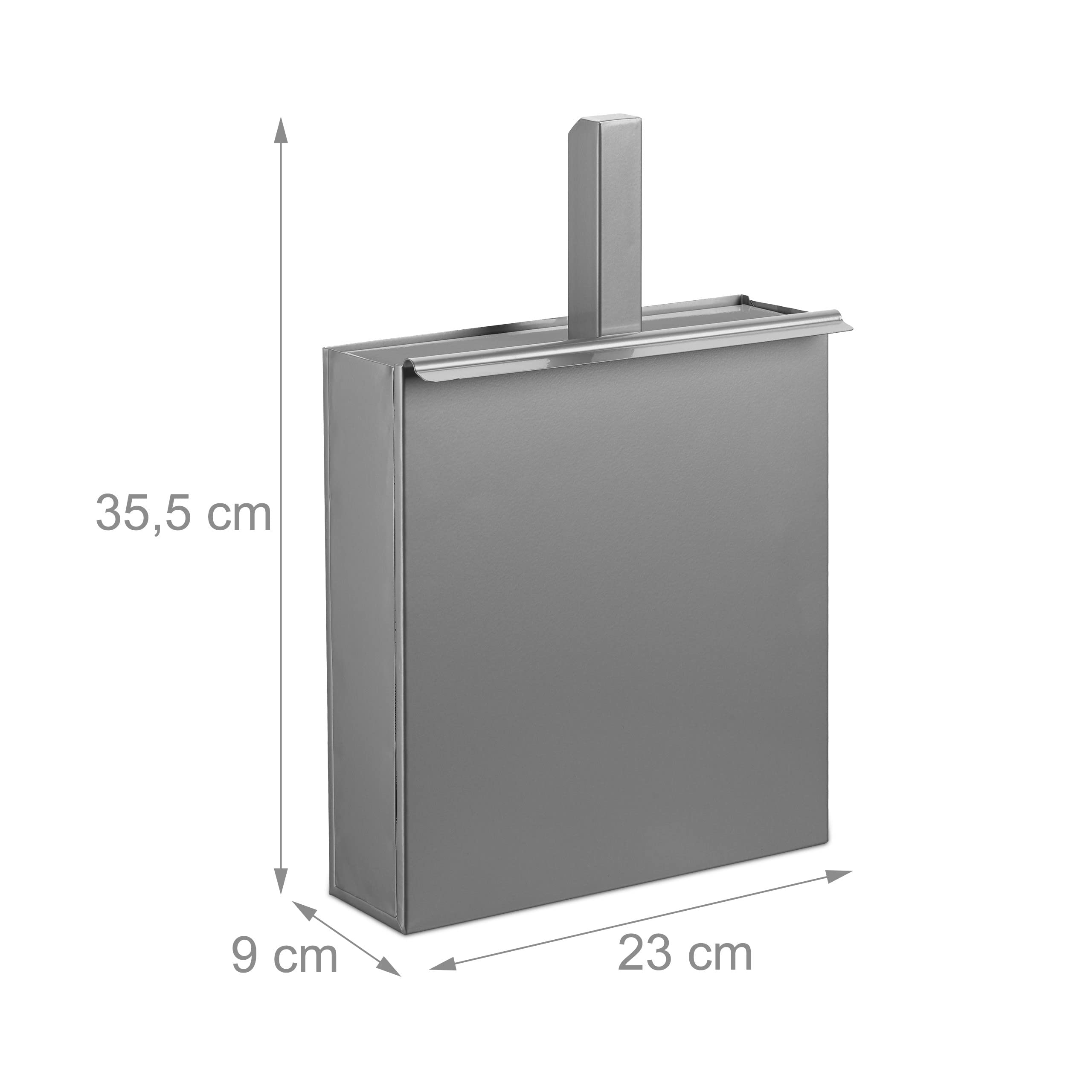 Relaxdays Caja Cenizas Recogedor, Acero, Contenedor Cenizas Chimenea y Estufa, 35,5 x 23 x 9 cm, Pala Cenizas, Plateado