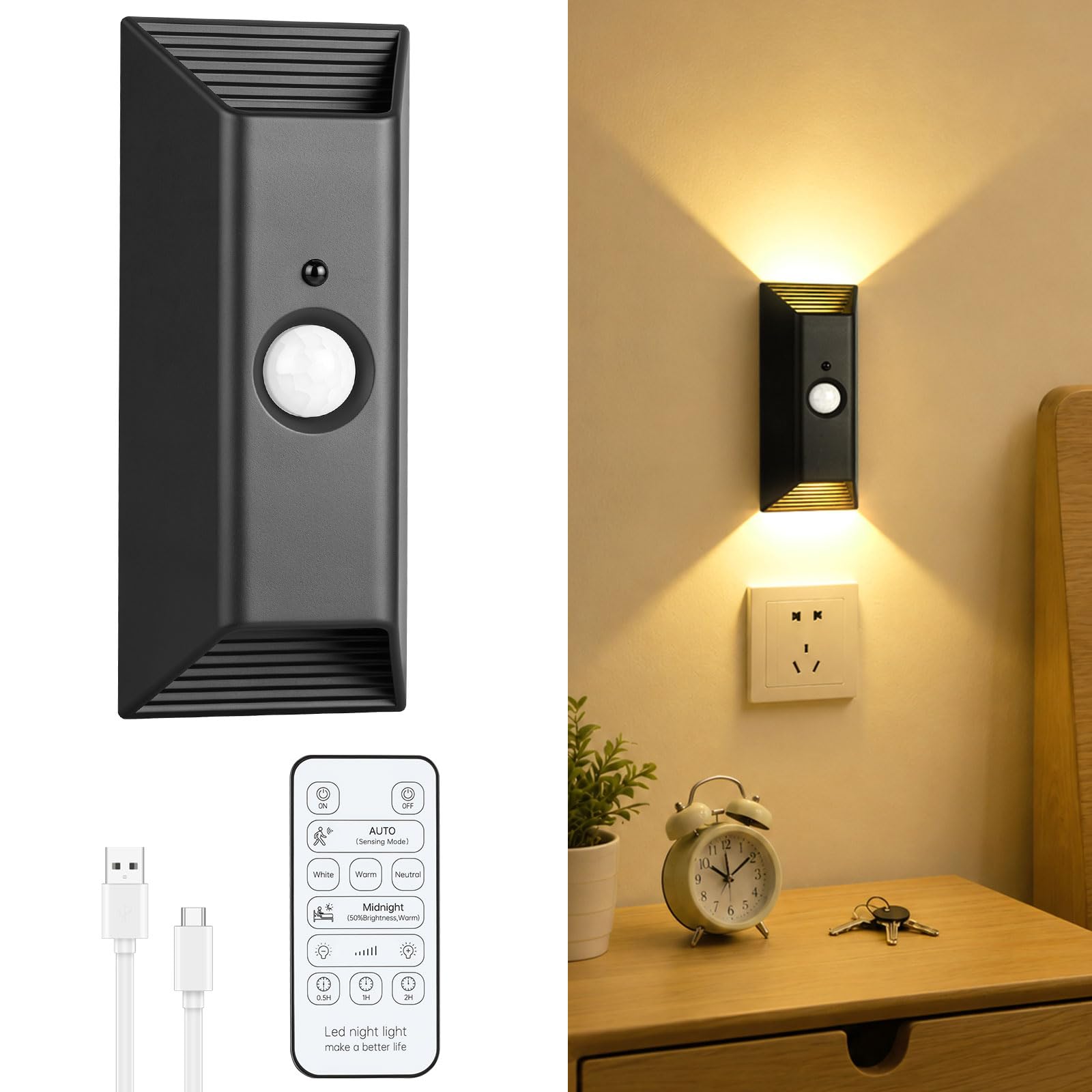 AUAUY Motion Sensor Wall Lights, 4000mAh Rechargeable Lights