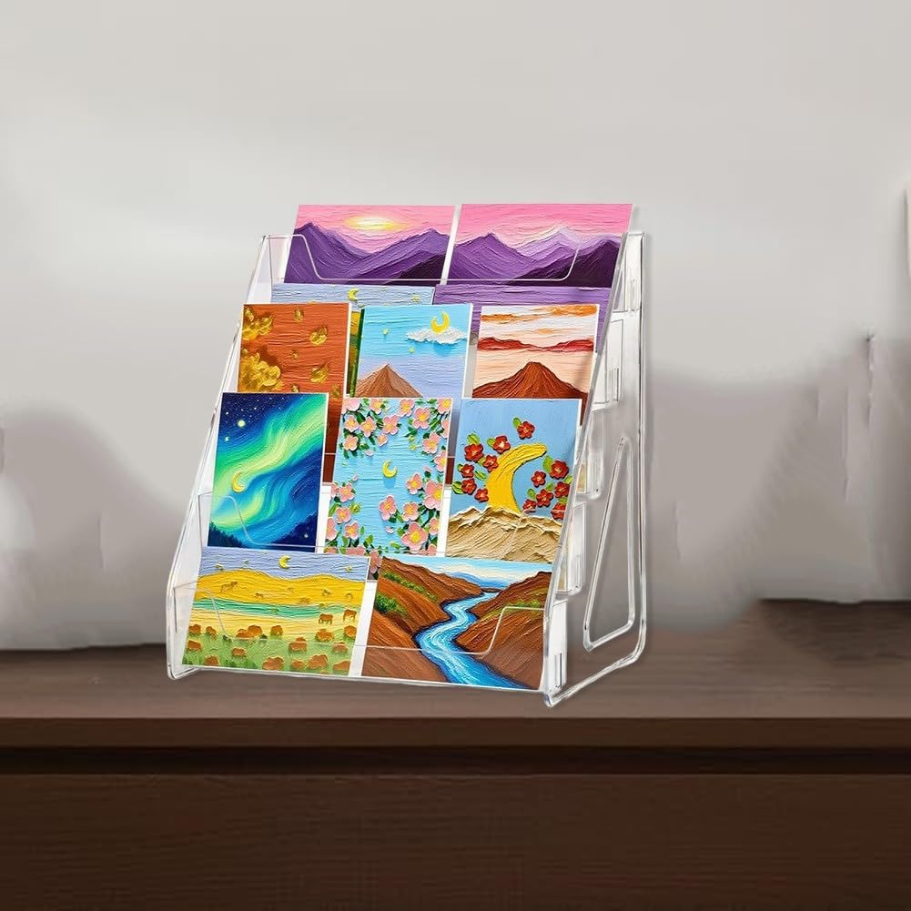 Présentoir de cartes en acrylique transparent à 5 niveaux pour cartes de vœux, cartes postales, cartes de sport, collectionneurs et dalles - Support de table (2 pièces)