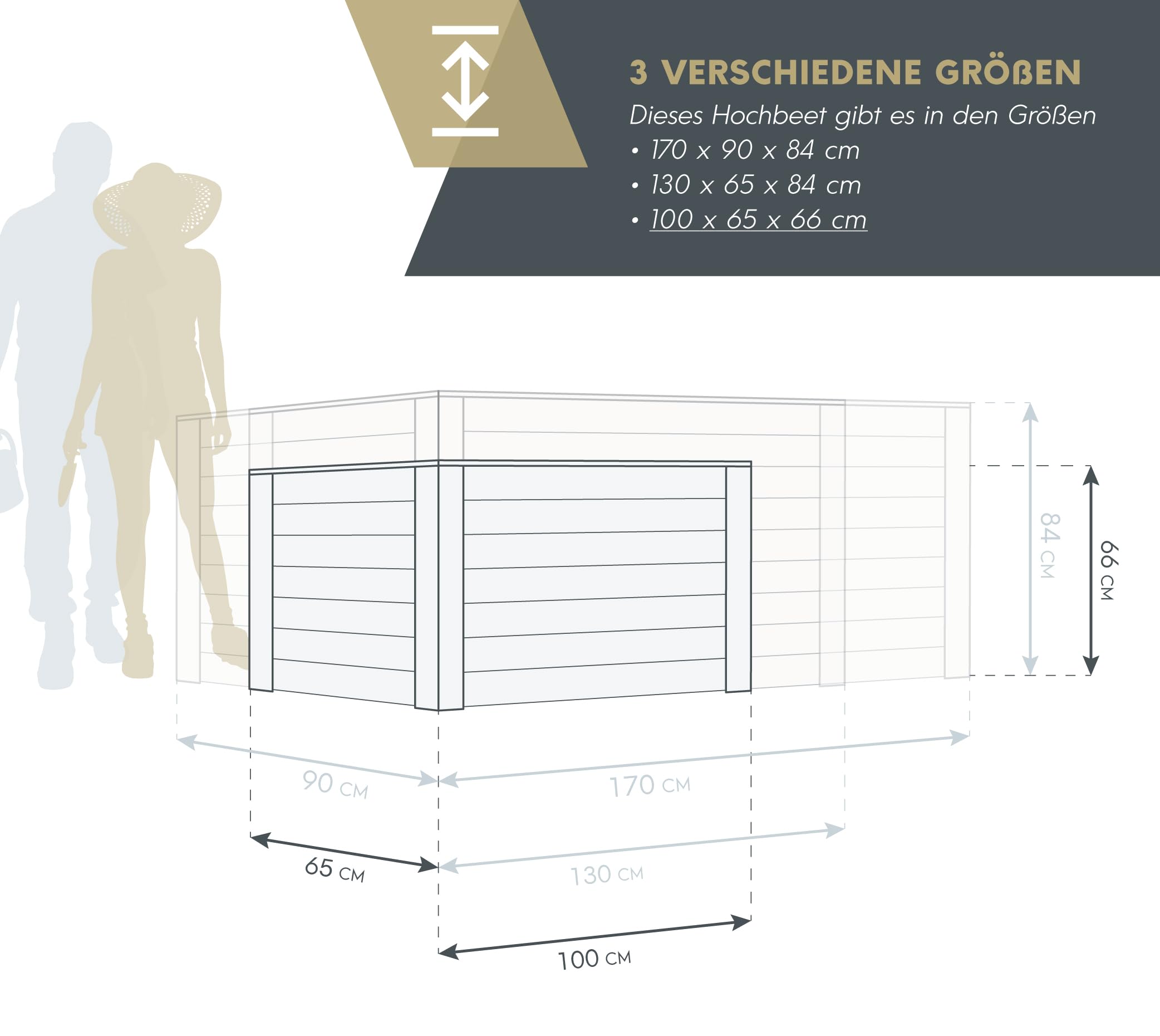 WESTMANN Hochbeet aus Lärchenholz inkl. Aussaatkalender | 100x65x66 cm Natur | Kräuterbeet für den Außenbereich | Holzhochbeet zum Bepflanzen von Gemüse & Kräutern