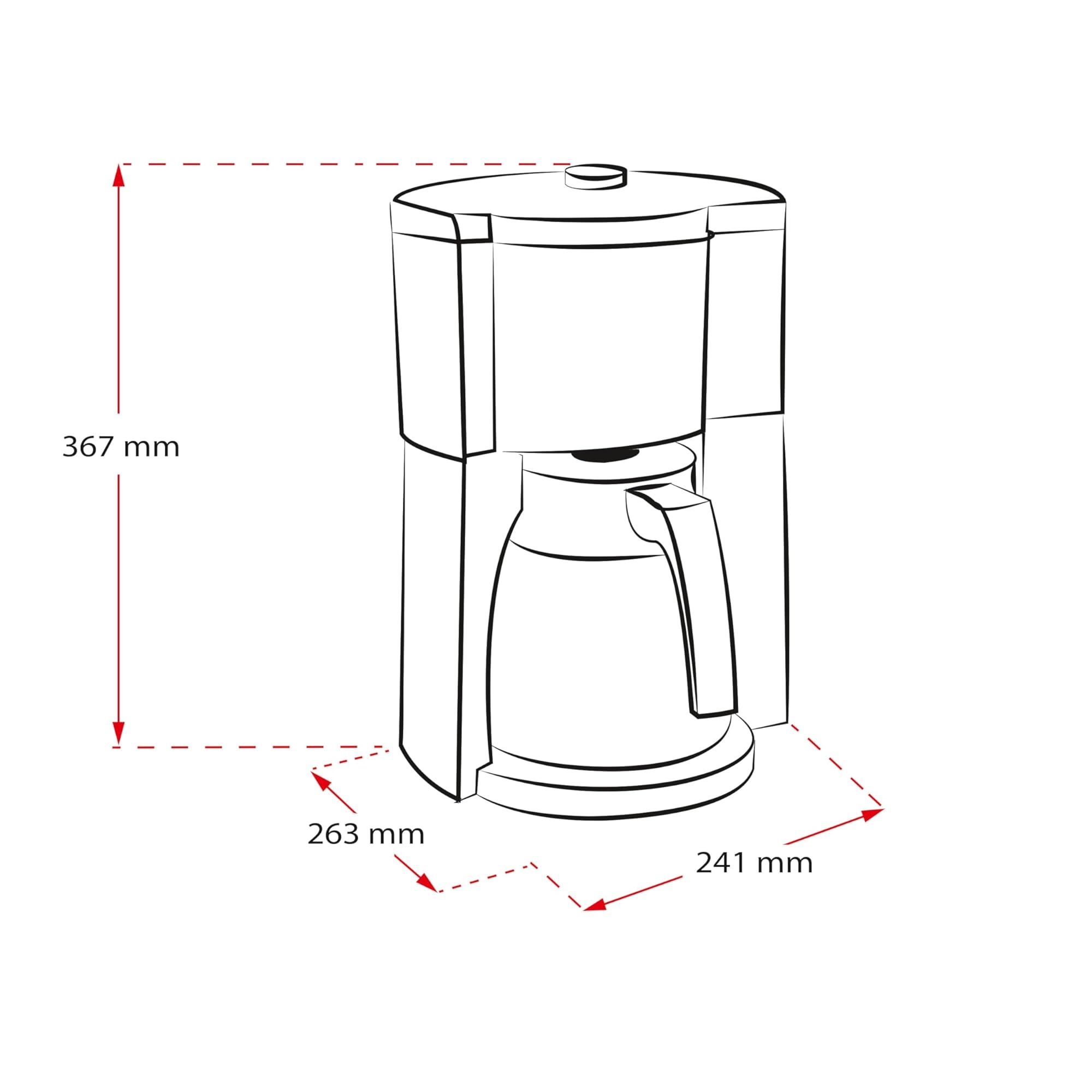 Melitta Look Therm Timer – Filterkaffeemaschine mit Thermkanne, entnehmbarem Wassertank und Timer-Funktion, für bis zu 10 Tassen Kaffee, in Schwarz/Edelstahl