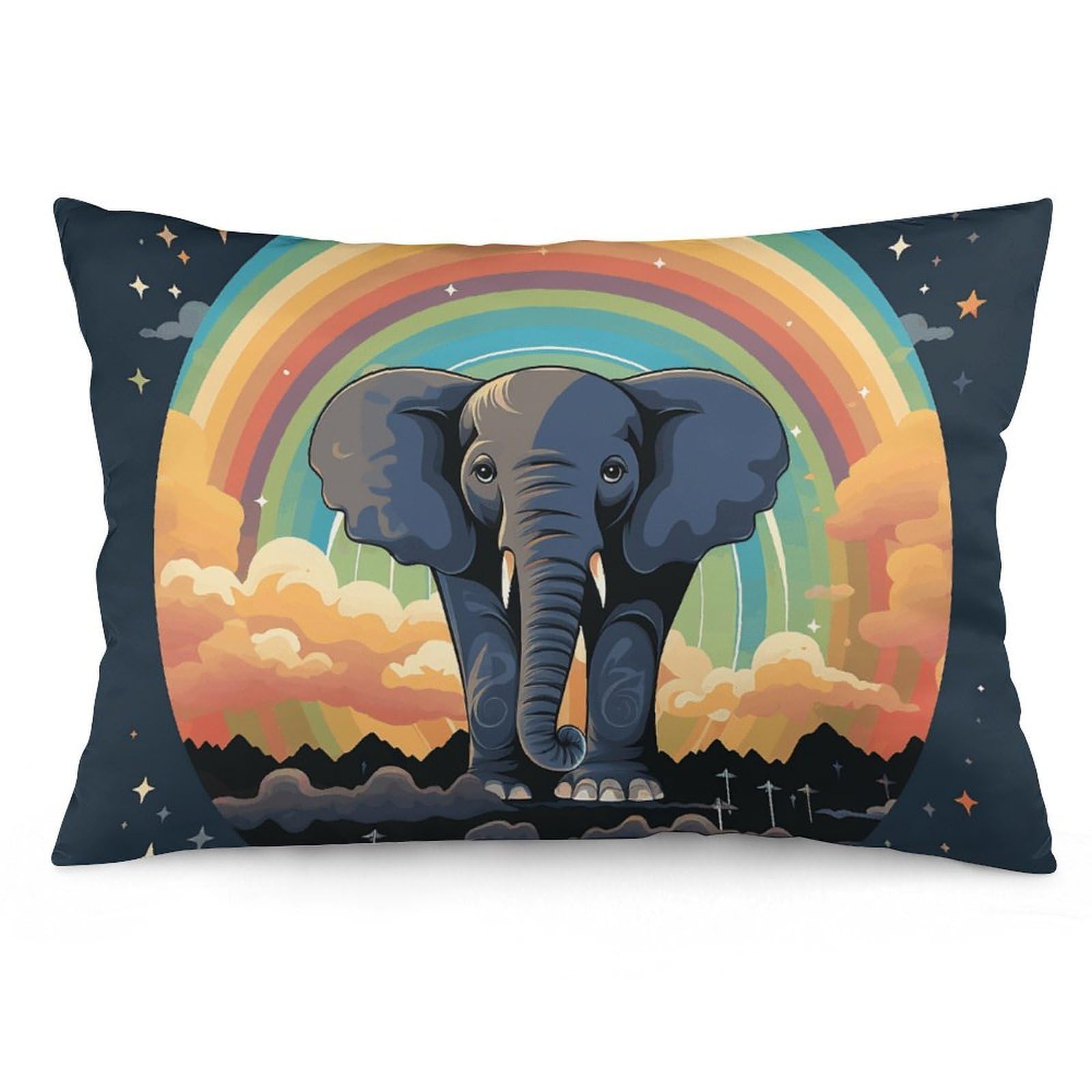 NONHAI 2 Pack Pillow Cases for Hair and Skin, Soft Breathable Pillow Case Covers with Hidden Zipper, A Cute Elephant on A Rainbow Background Pillowcase 20"x30" Pillow Covers for Sleeping Gift