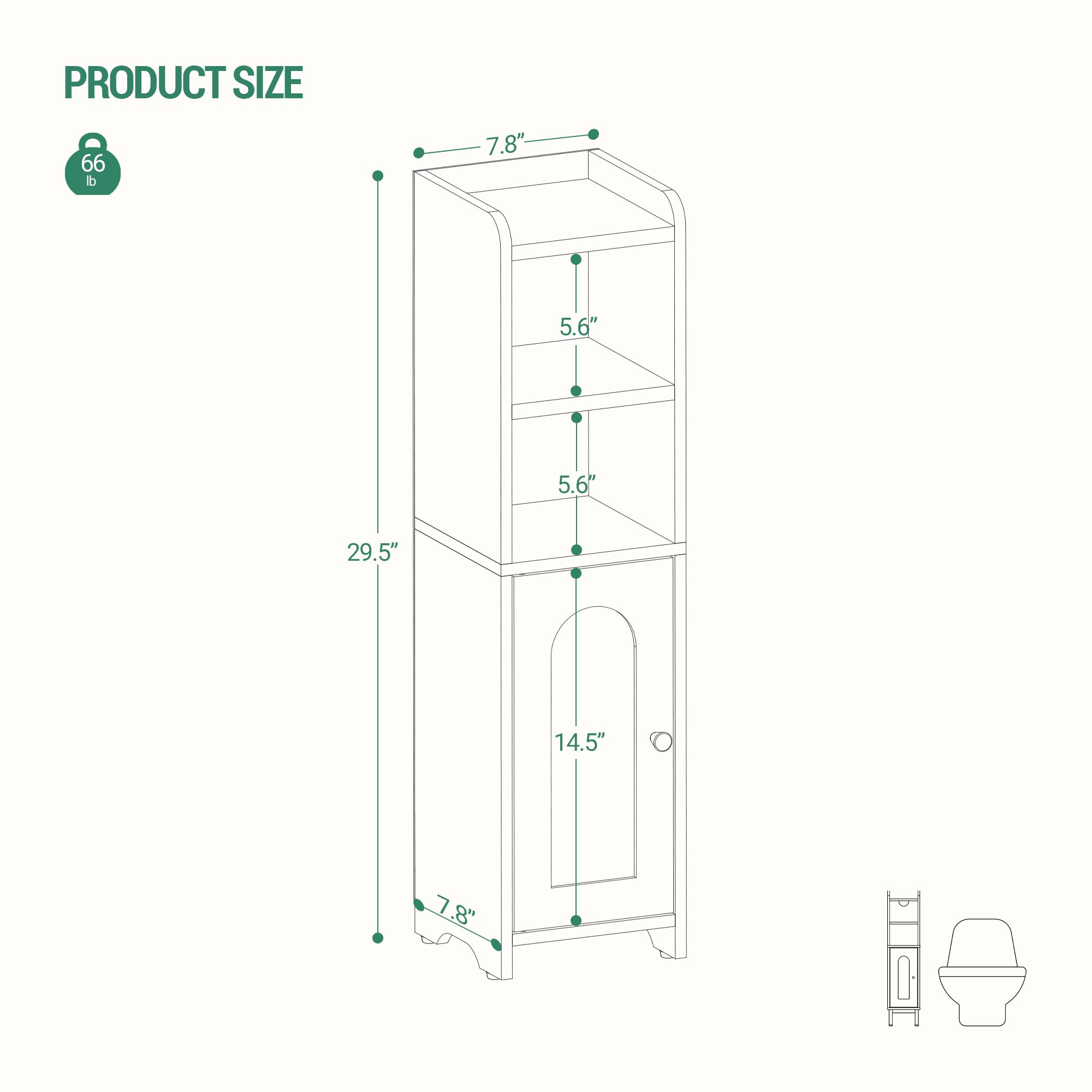 Hzuaneri Bathroom Storage Cabinet, Corner Floor Cabinet with Doors and Adjustable Shelf, Narrow Toilet Paper Cabinet, Bathroom Organizer for Small Spaces, White BC19703X