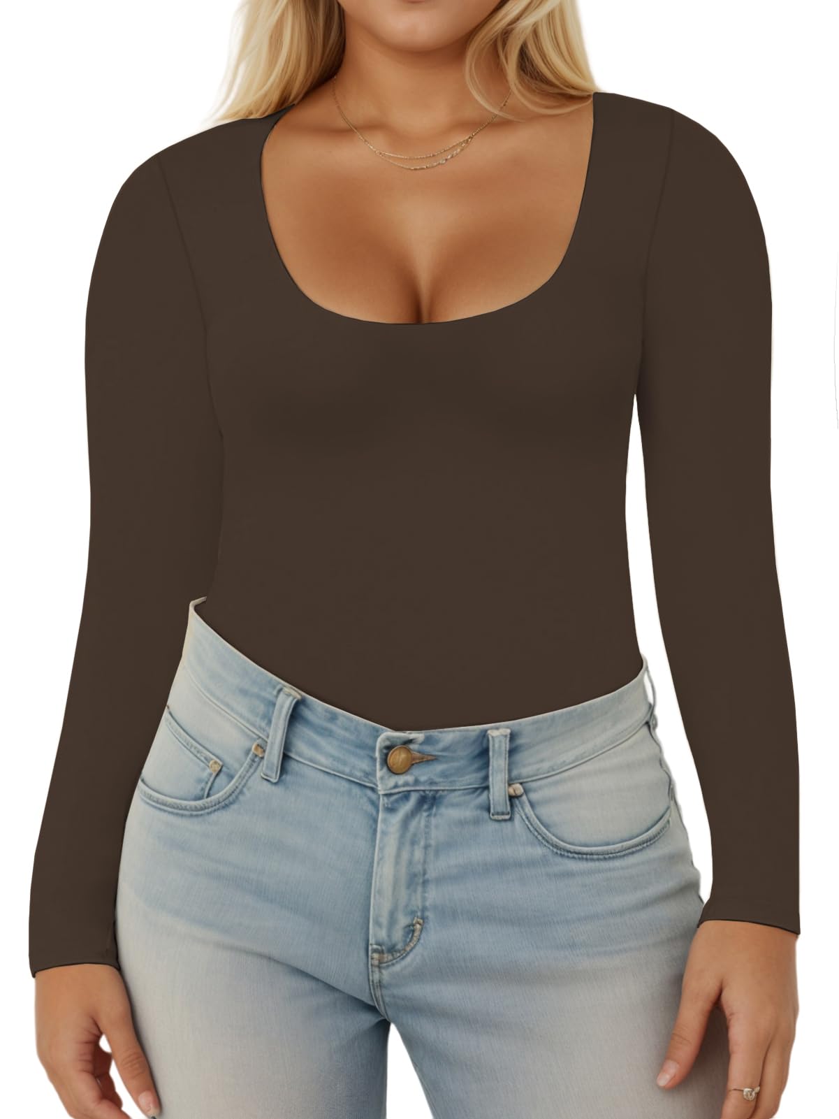 VISLILY Womens-Plus-Size-Long-Sleeve-Shirts Scoop Neck Tops Tight Slim Fit Undershirts Lightweight Thermal Basic Tee XL-5XL