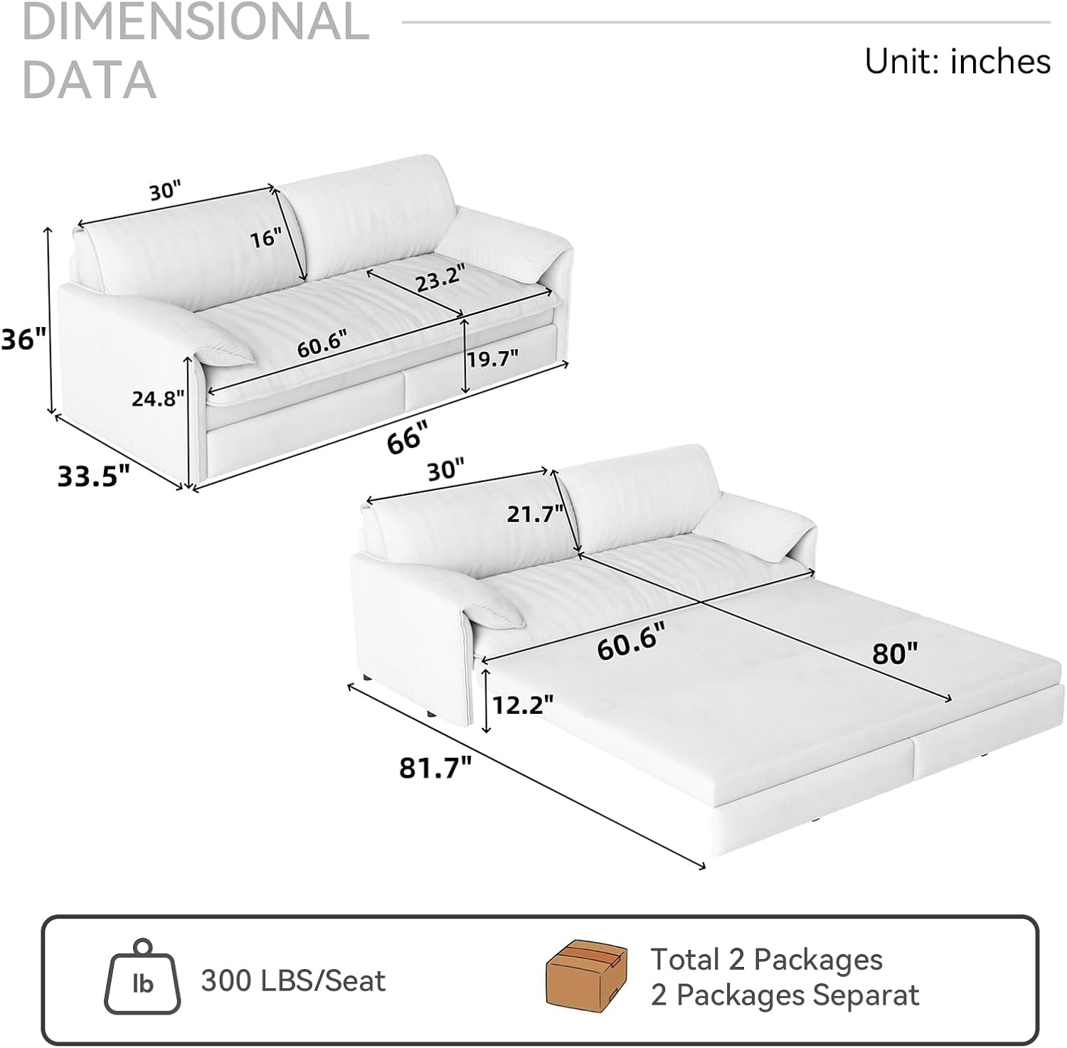 healthomse 66" Queen Size Sleeper Sofa Bed, 3-in-1 Convertible Pull Out Sofa Bed with Side Storage, Modern Velvet Loveseat, for Living Room, Bedroom, Apartment, Office, Lounge (Grey, 66inch)