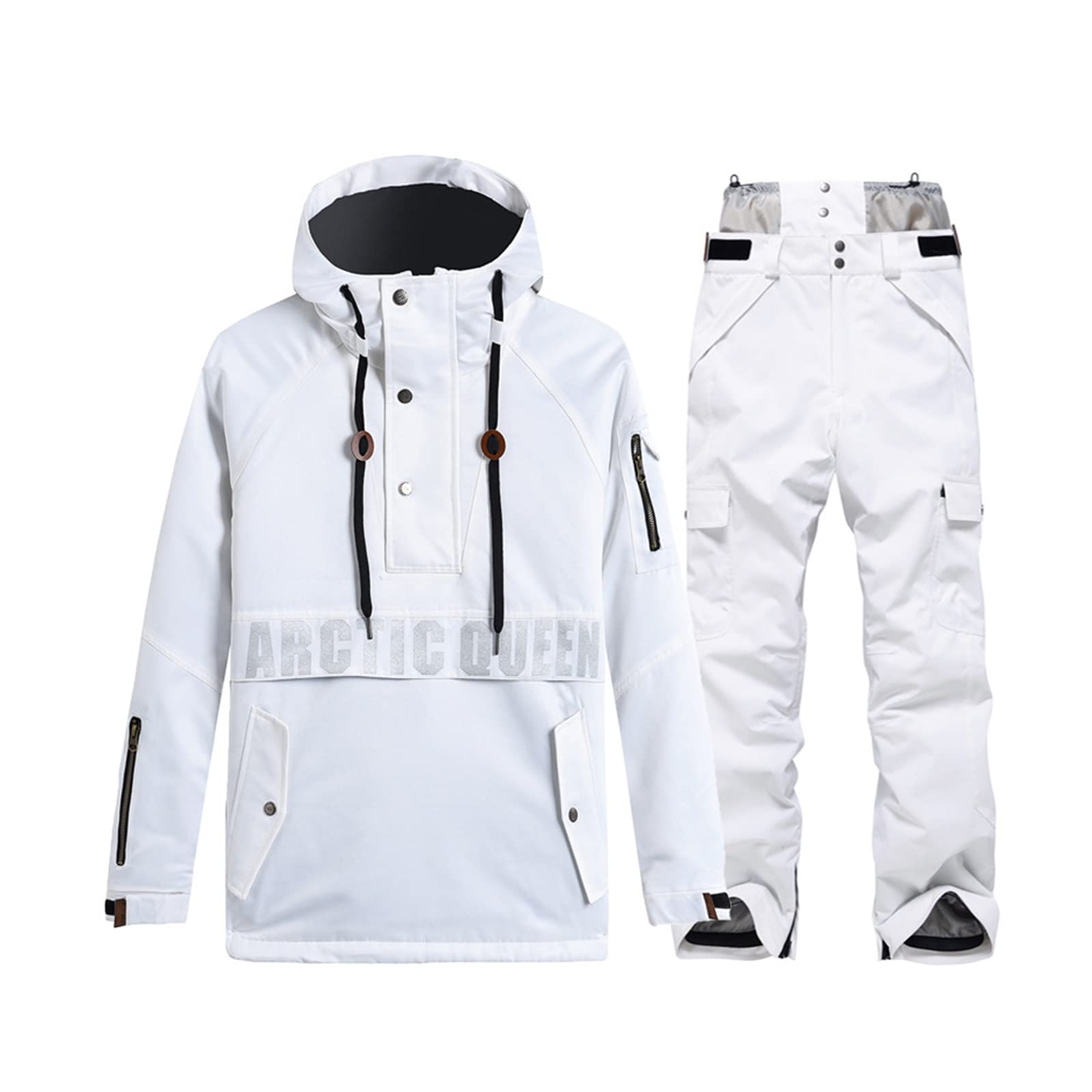 Wygwlg Giacca da sci e pantalone da neve delle donne, caldo impermeabile antivento tuta da snowboard colore brillante giacca da snowboard con cappuccio e pantalone invernale neve