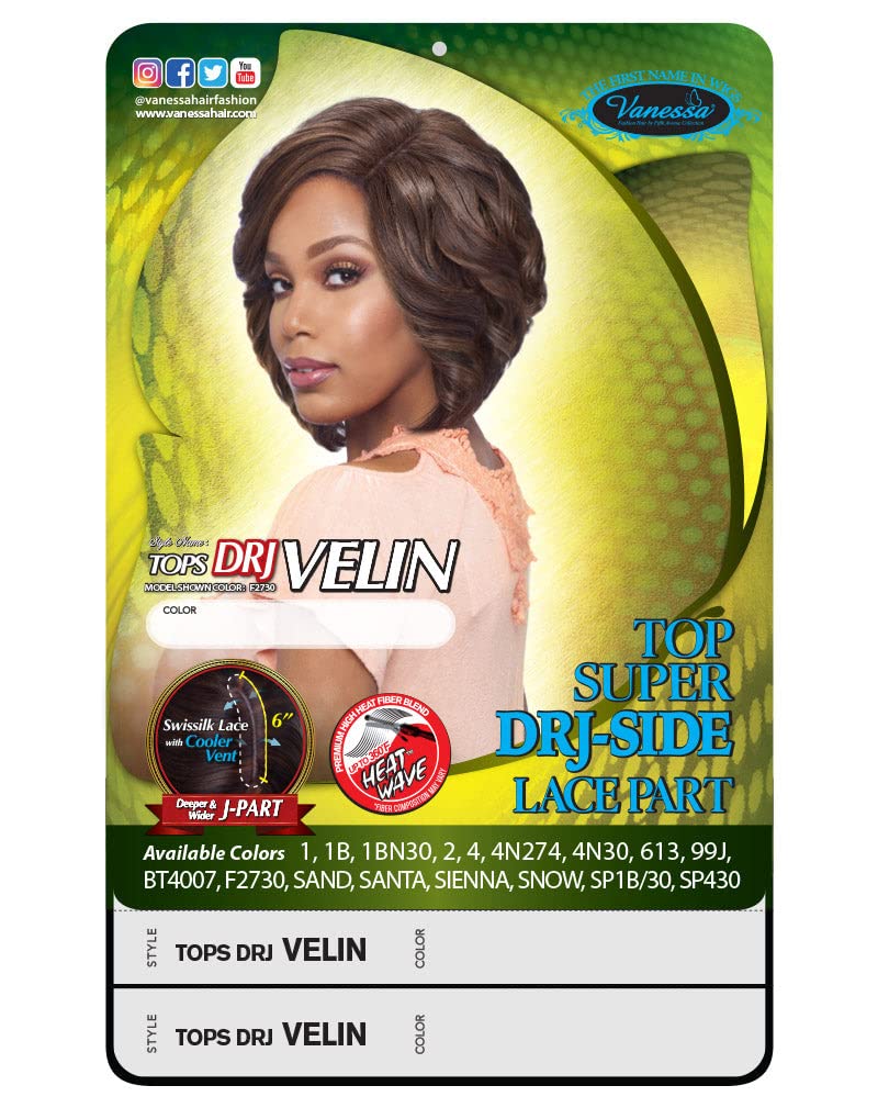 VANESSA Top Lace Super 6" Deep Reverse J-Part Medium Short Length Wavy Style Heat Wave Synthetic Wig - TOPS DRJ VELIN (1BN30)