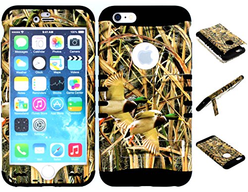 iPhone 6s Case, Wireless Fones TM Heavy Duty Hybrid Kickstand Cover Case Real Ducks Camo Mossy Snap On Black Skin for iPhone 6s
