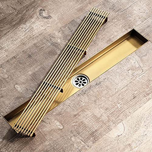 Caniveau de douche rectangulaire 60 cm en acier inoxydable 304 or brossé grand débit - 4