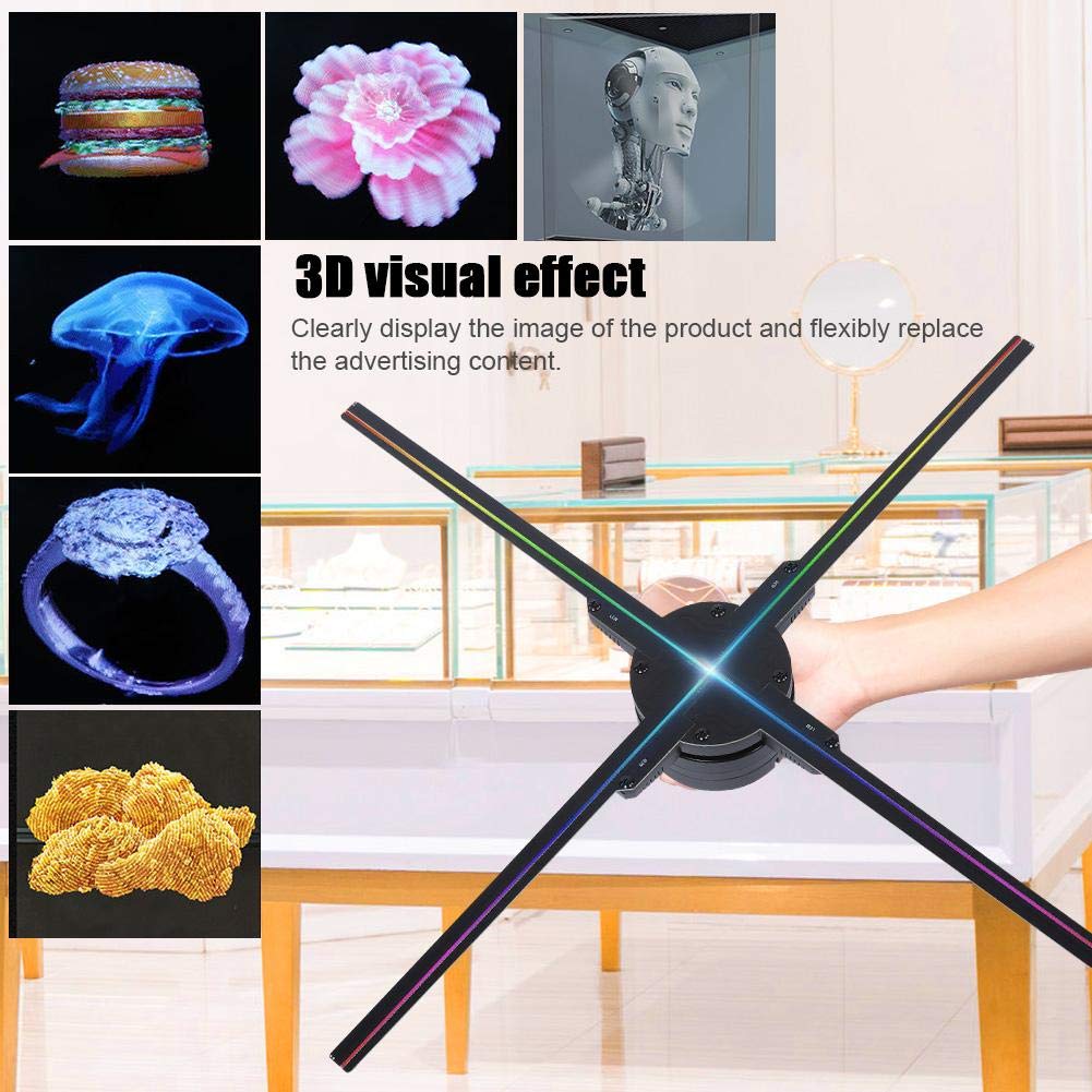 Holograficzny projektor LED, projektor 3D Projection Display Device 1080P WiFi 3D LED Fan Reklama z kartą TF 16GB, kąt widzenia dla biznesu, sklepu, baru, sklepu. (EU)