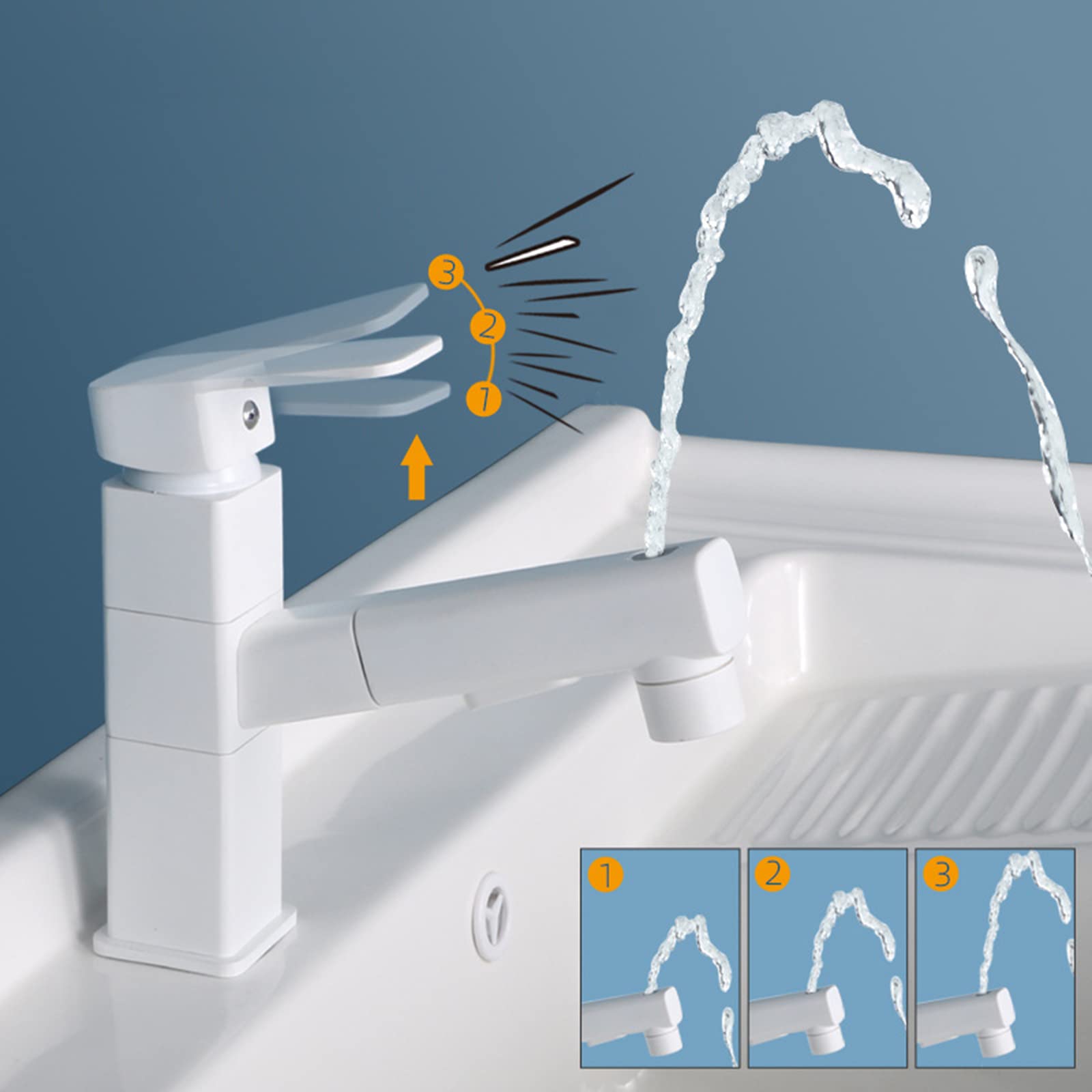 Generico Rubinetto da Bagno Miscelatore Girevole con Doccetta Estraibile per Lavabo da Cucina E Bagno Bianco-Quadrato Inferiore