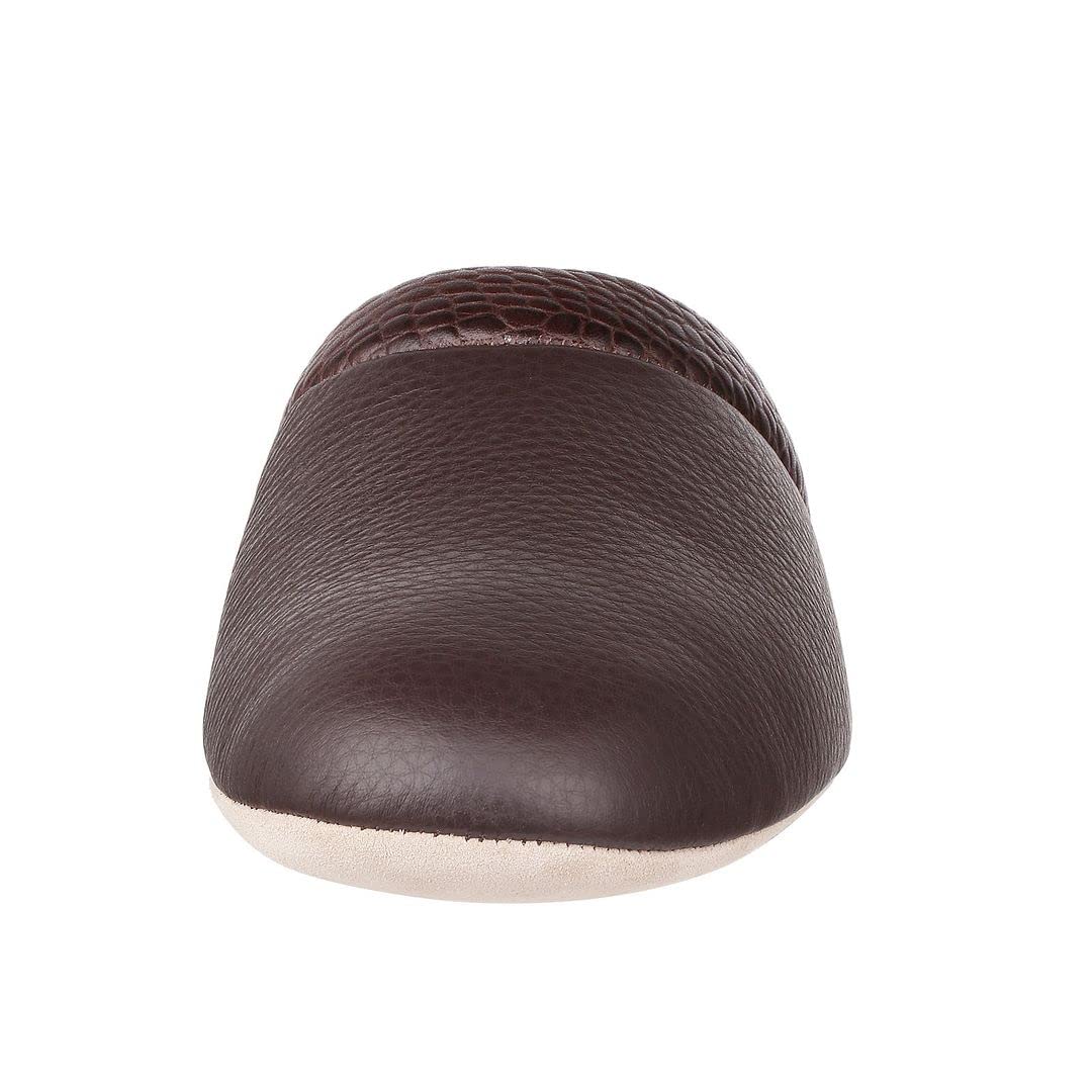 PAMIRMens Premium textured Leather House Slippers with Memory Foam