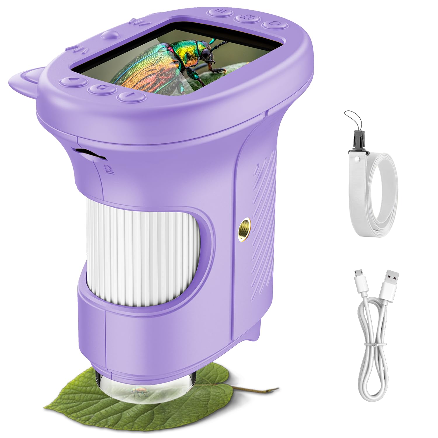 OAEBLLE Kids Microscope, 1000X Portable Mini Pocket Microscope with 2.4″ IPS Screen & 8 LEDs, Rechargeable, STEM Educational Science Kit Toys, Best