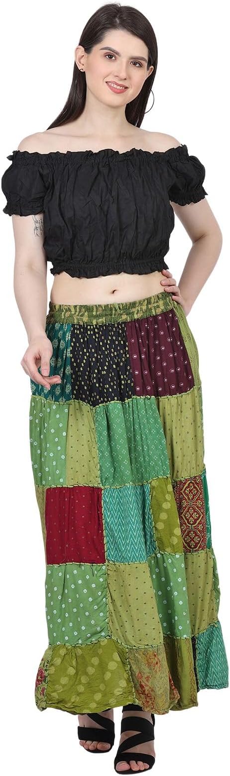 Wevez Pack of 3 Hippie Tiered Maxi Long Vintage Patch Skirts