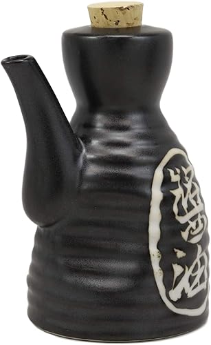 Miniatura 2 de Ebros - Frasco dispensador de condimentos tradicional japonés Tenmoku de porcelana esmaltada para salsa de soja Shoyu, 6 onzas, fabricado en Japón