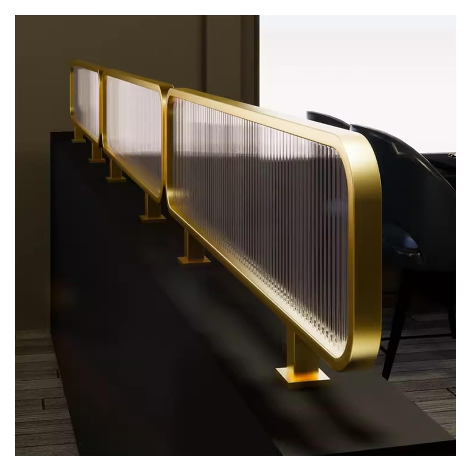 GLETSF Glass Room Divider Office Partition Tempered Glass Panels Table Dividers Panels Partitions,Gold Striped Matte Glass Dividers For Dining Areas | Decorative Partitions For -Gold-50x100cm