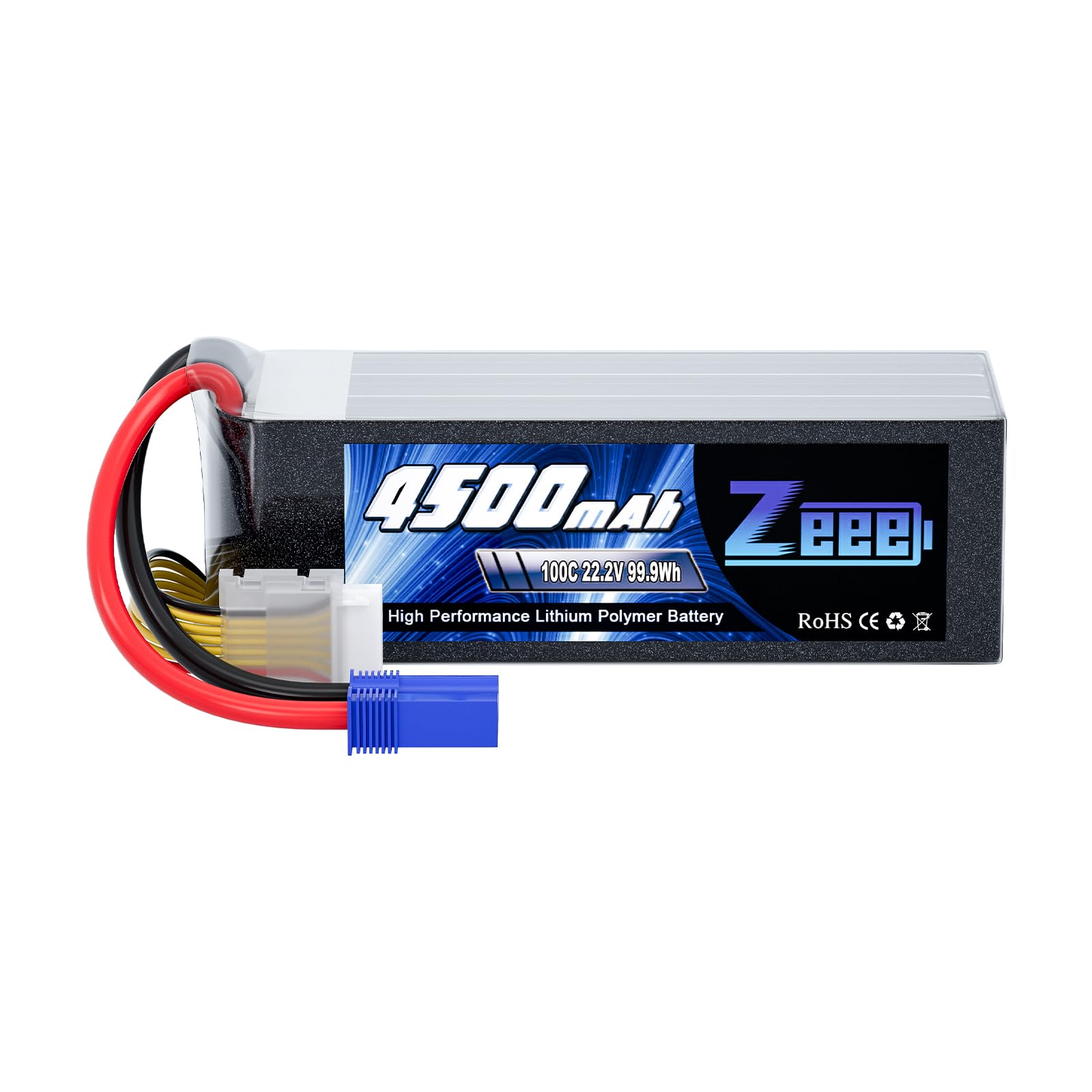 Zeee 6S Lipo Battery 22.2V 100C 4500mAh RC Battery Soft case with EC5 Plug for RC Airplane Helicopter RC Car Truck Tank Drone Racing Hobby