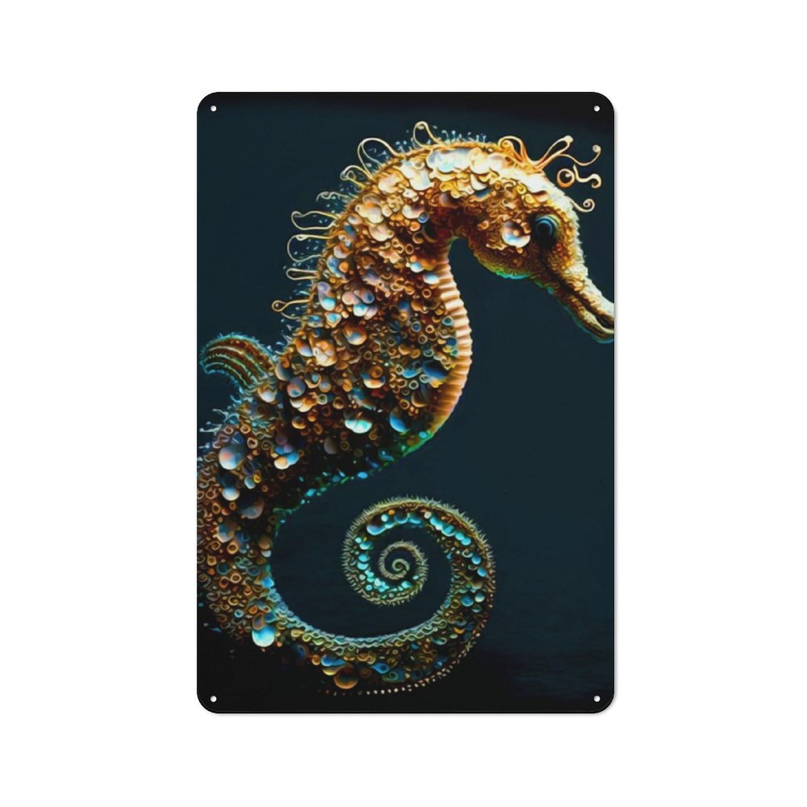 Seahorse Decorative Metal Plaque 30x20cm, Garage Style Shed Wall Plaque for Workshop, Basement, Shed Or Games Room